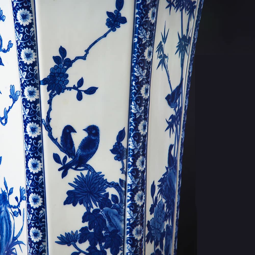Hand-Painted Chinoiserie Blue and White Porcelain Flower Pot - Large Ceramic Planter for Indoor & Outdoor Plants | Perfect for Home, Garden, Balcony Decor