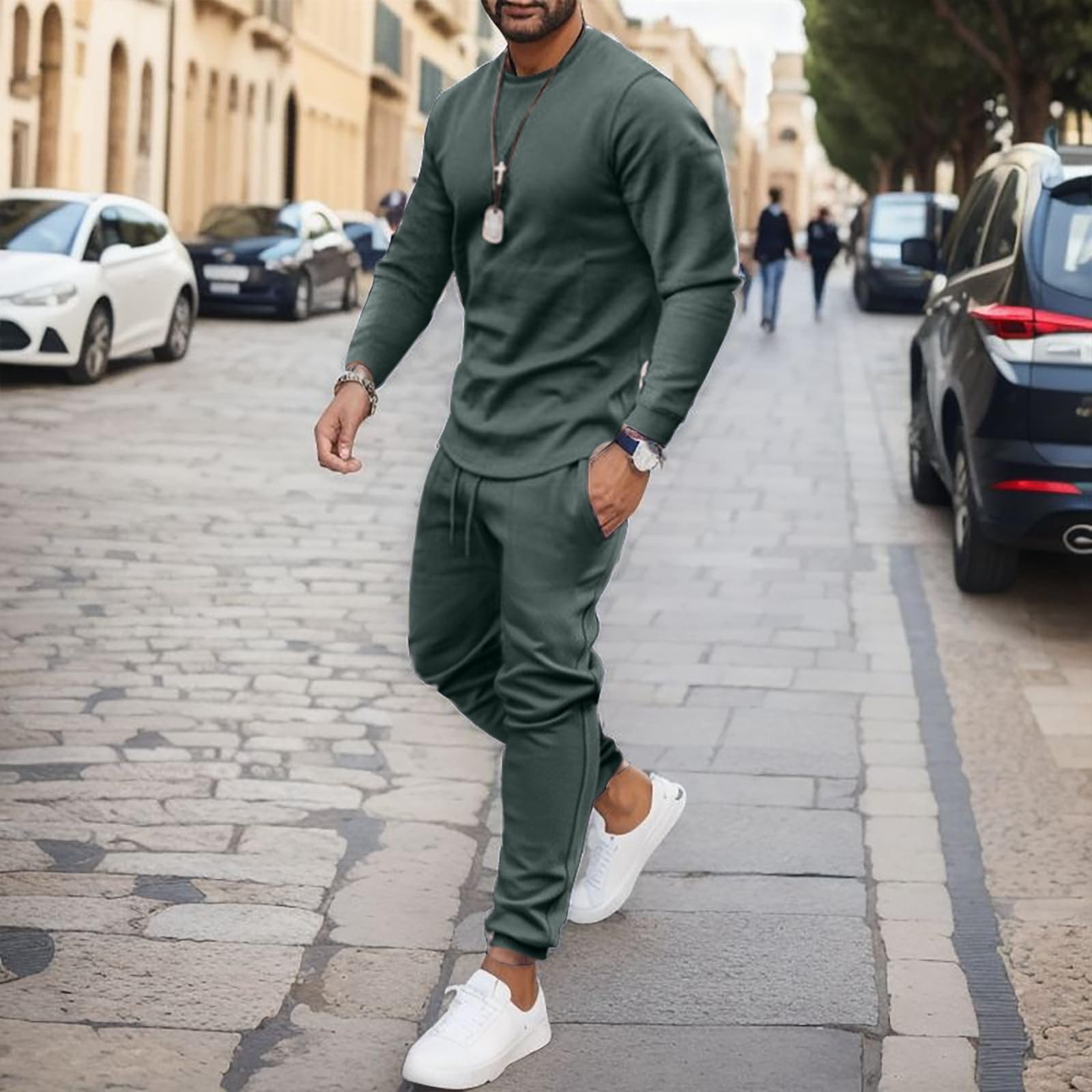 Men's Winter Tracksuit Set - Athletic Fit Plain Matching Outfit for Holiday & Gym