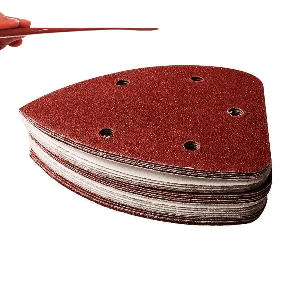 50-Pack 140mm Mouse Detail Sander Sandpaper Sheets - Hook & Loop Backing with 5 Holes - 60/80/120/180/240 Grit Assortment for Woodworking, Furniture Repair & DIY Projects