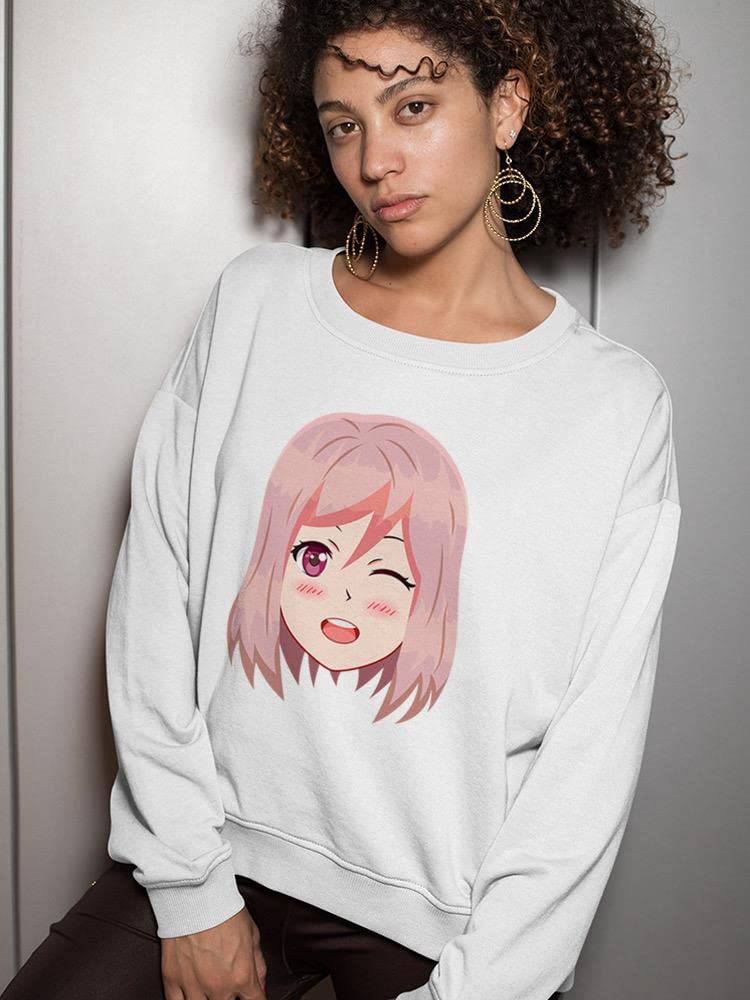 Smartprints Winking Anime Girl Sweatshirt for Women | Cute Kawaii Graphic Hoodie | Perfect for Cosplay, Anime Conventions & Casual Wear