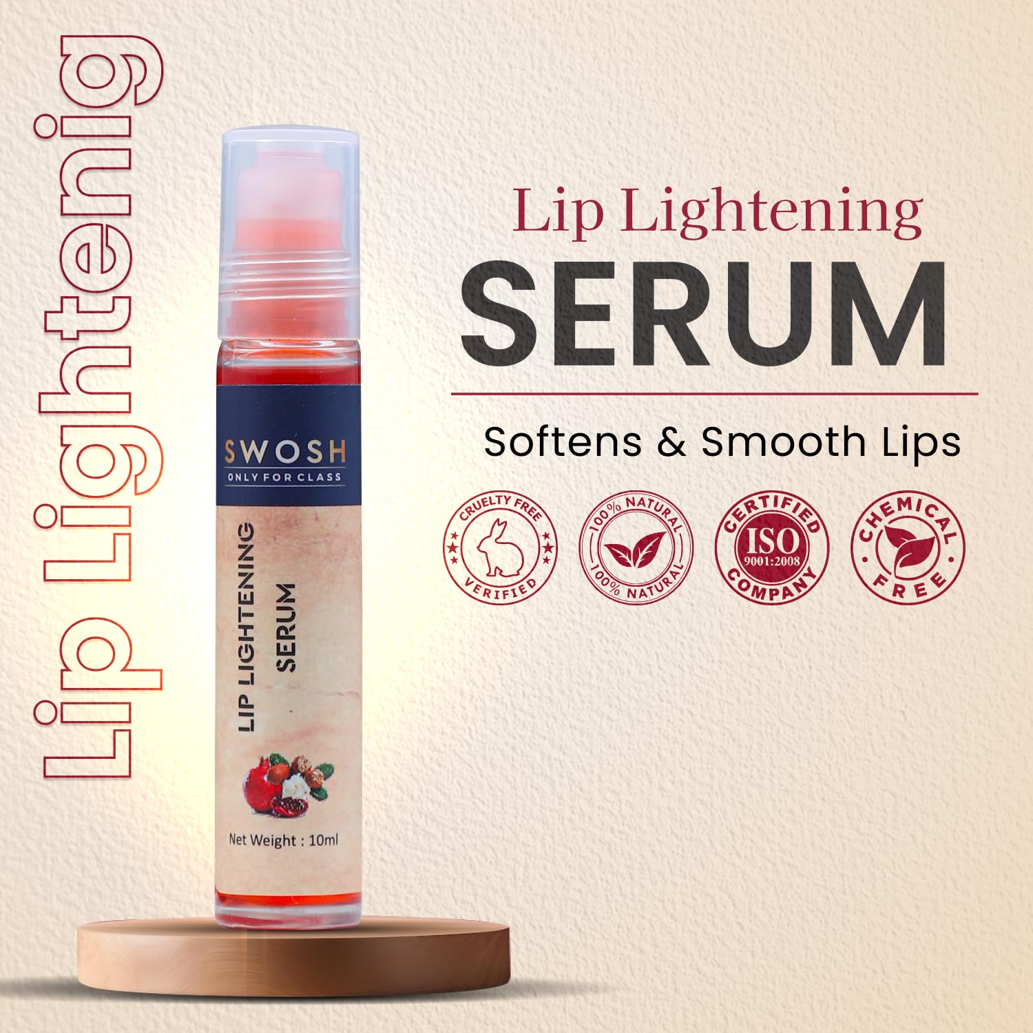 SWOSH Lip Lightening Serum Roll On 10ml - Dark Lip Treatment with Lemon Oil for Pink, Soft & Plump Lips | Hydrating Lip Care for Men & Women | Perfect for Daily Use, Night Care & Makeup Prep