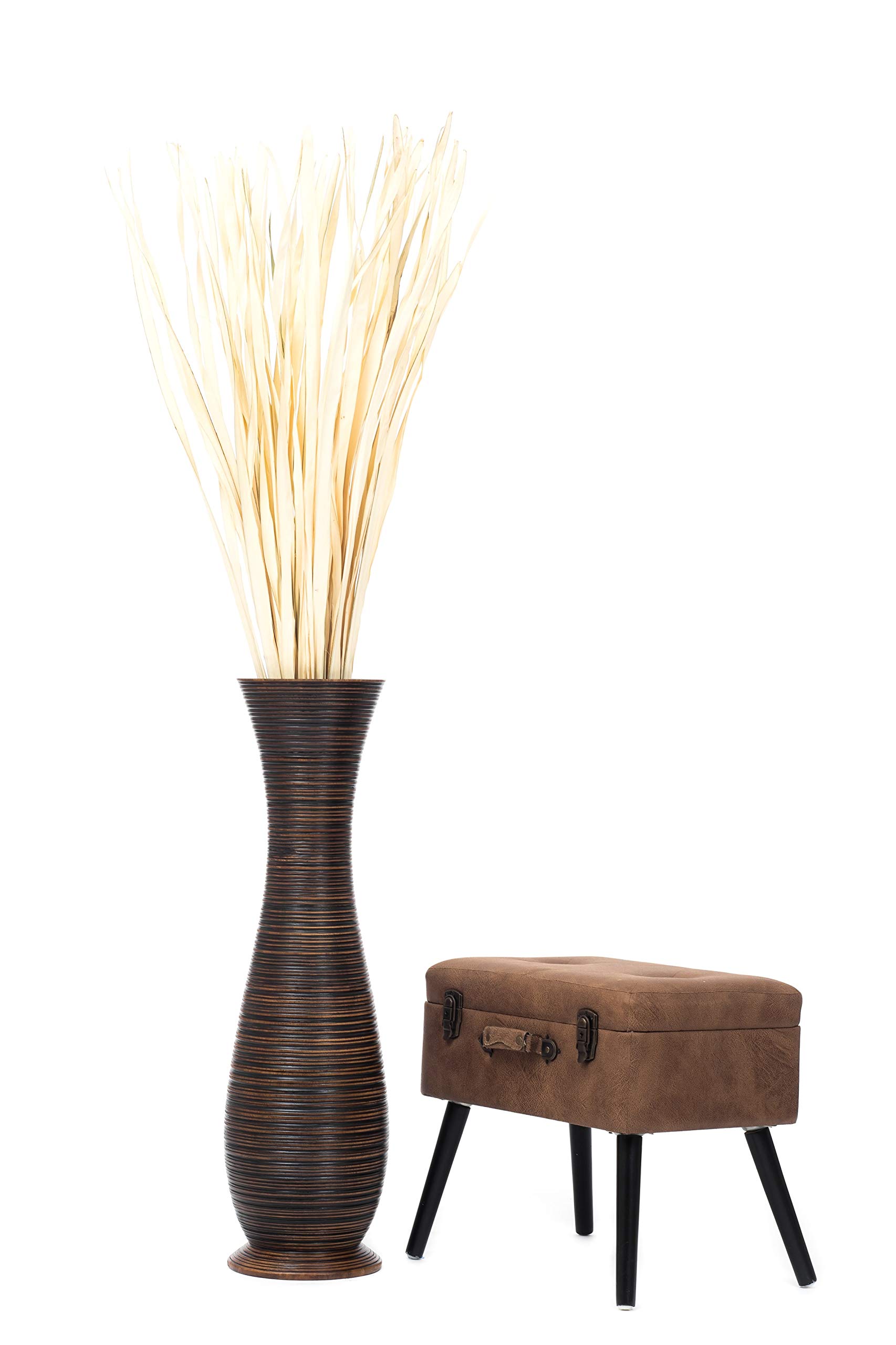 Leewadee 36 Inch Large Brown Wooden Floor Vase - Farmhouse Decor for Flowers, Fake Plants & Pampas Grass - Perfect for Living Room, Entryway & Home Styling