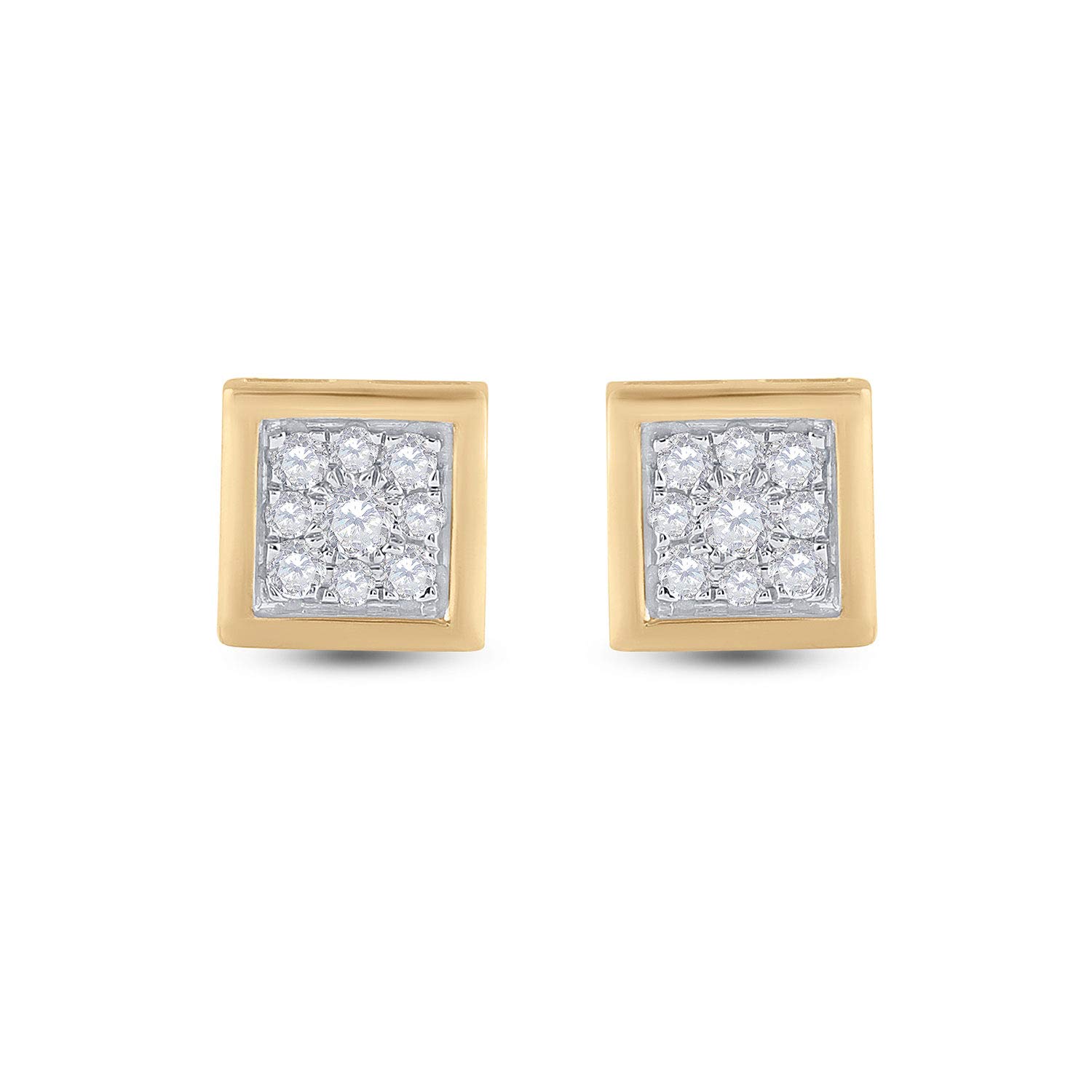 14K Yellow Gold Men's Round Diamond Square Earrings - 1/3 CTTW | Dazzlingrock Collection | Perfect for Gifts, Weddings & Special Occasions