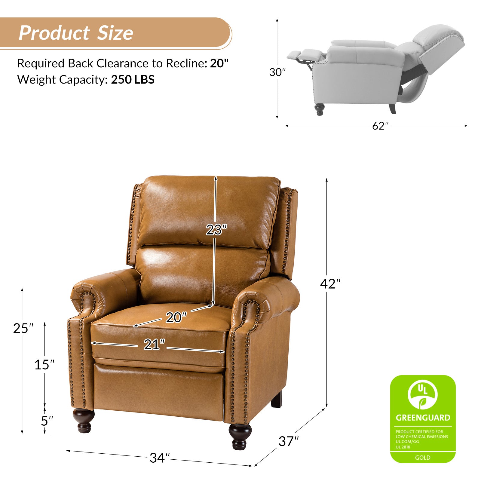 Mid Century Modern Genuine Leather Recliner Chair - Consuela Handcrafted Lounge Chair for Living Room, Office & Home Theater