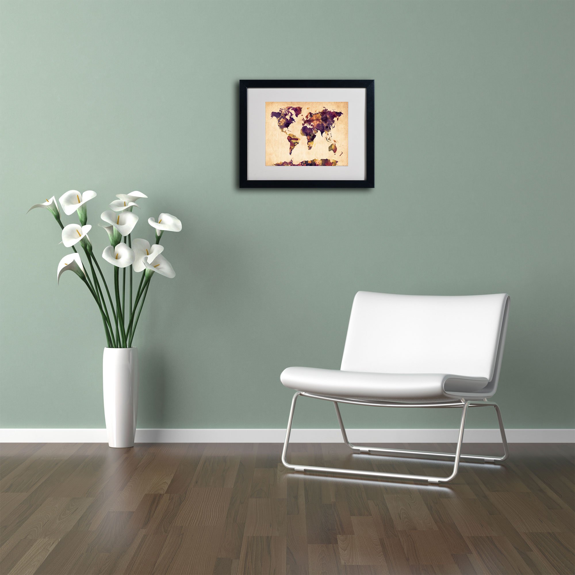 Michael Tompsett Watercolor Map 2 Canvas Wall Art - 11x14 Inch Black Framed Home Decor for Living Room, Office & Bedroom