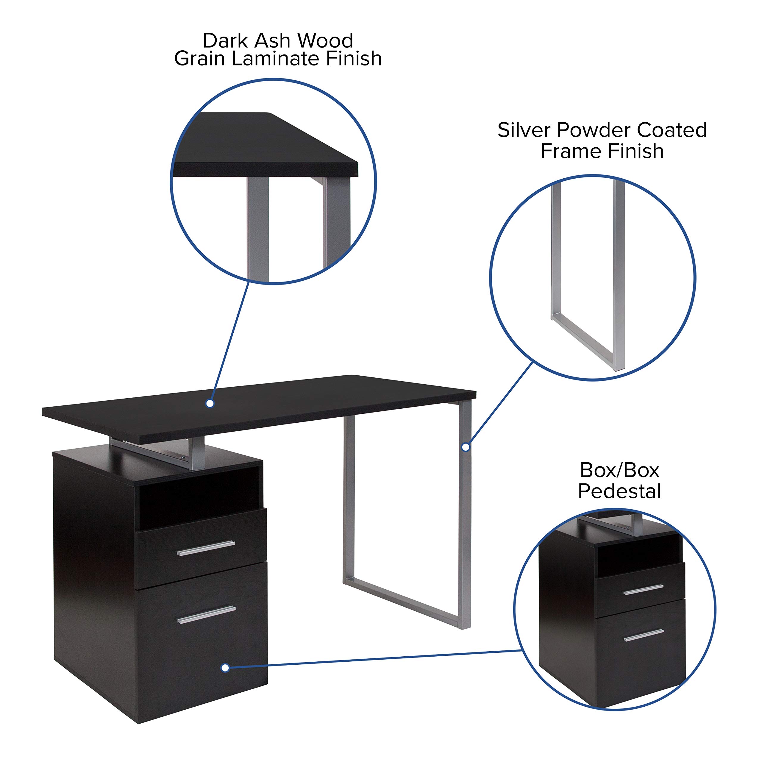 Dark Ash Wood Grain Finish Computer Desk with Two Drawers - Modern Home Office Desk for Work & Study - Perfect for Small Spaces & Remote Work
