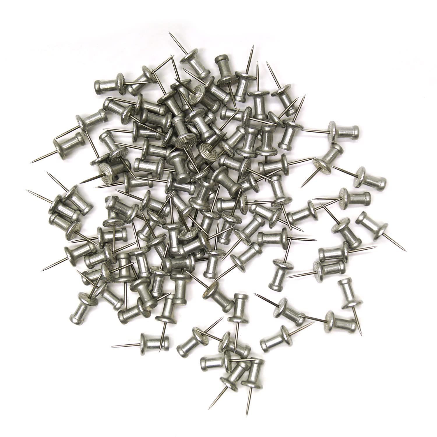 100 Pack Heavy Duty Metal Push Pins - Silver Thumb Tacks for Bulletin Boards, Office, School & Home Organization - Secure Corkboard & Wall Memo Notes
