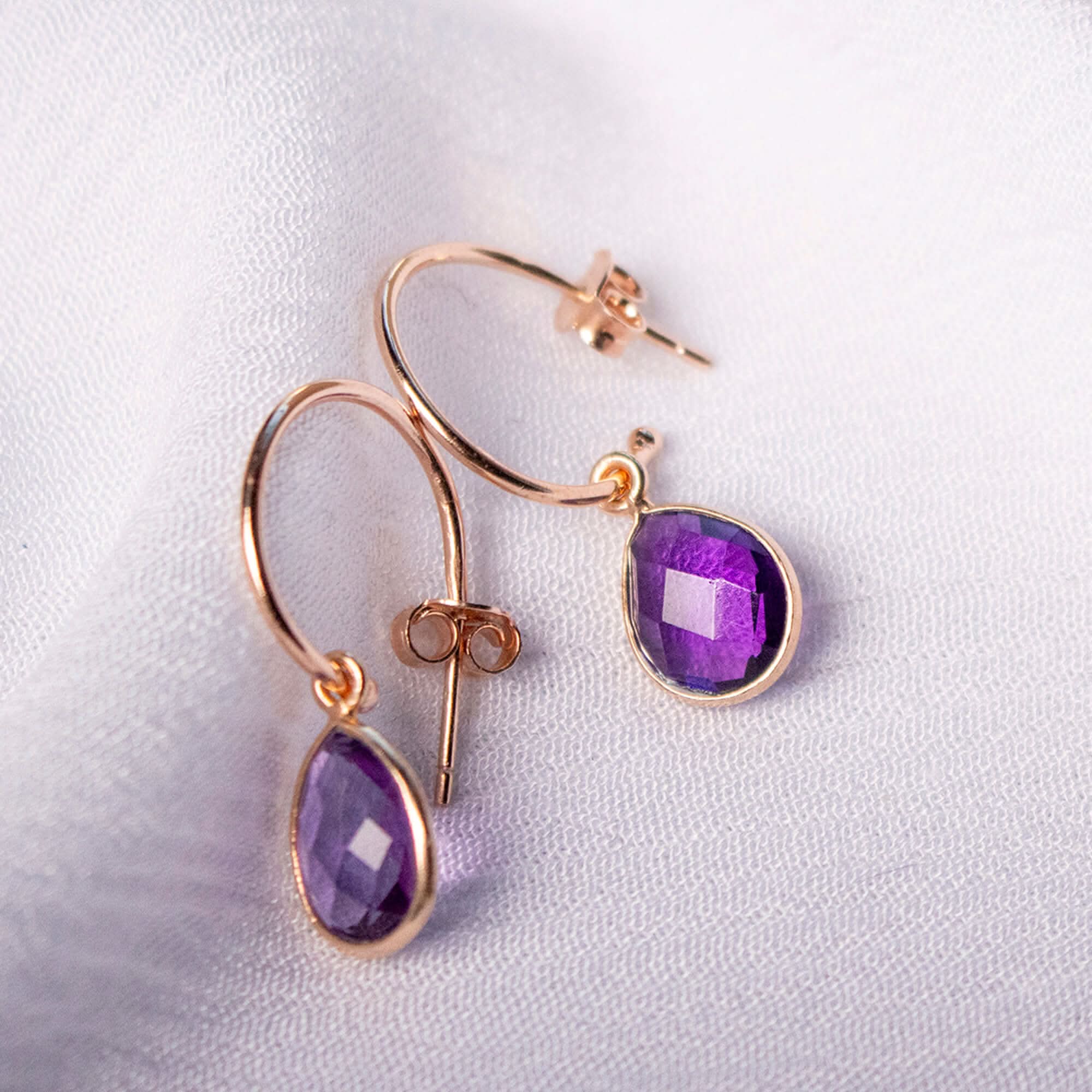 Amethyst Hoop Earrings for Women - 14K Rose Gold February Birthstone Jewelry - Perfect for Valentine's Day Gifts & Everyday Wear