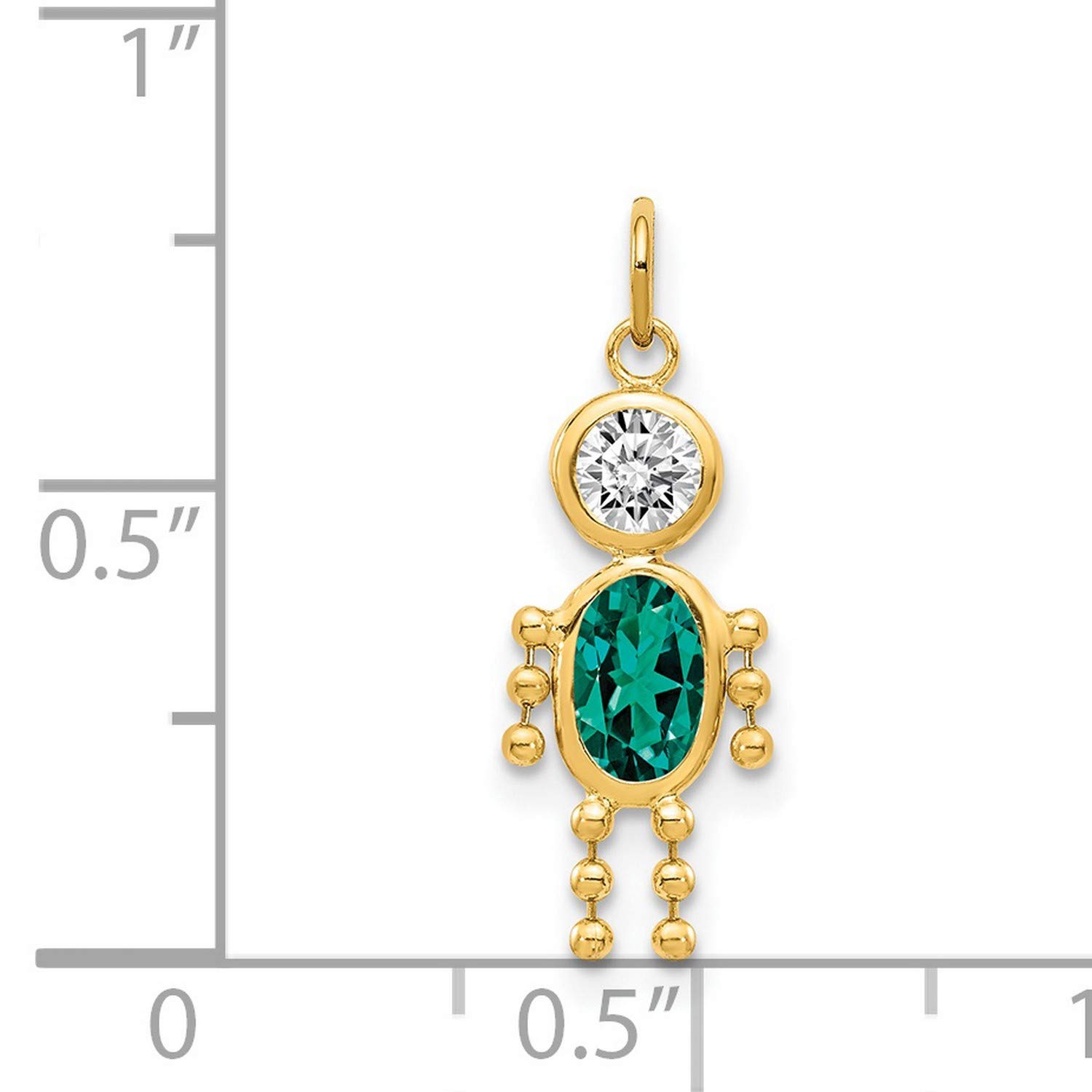 14K Yellow Gold May Birthstone Charm for Boys - 19mm x 9mm - Perfect for Necklaces, Bracelets & Keepsake Jewelry Gifts