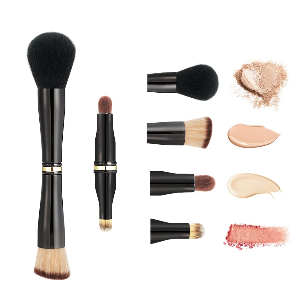 4-in-1 Double Ended Makeup Brush Set - Portable Travel & Detachable for Foundation, Powder, Concealer - Professional Cosmetic Tools for Women