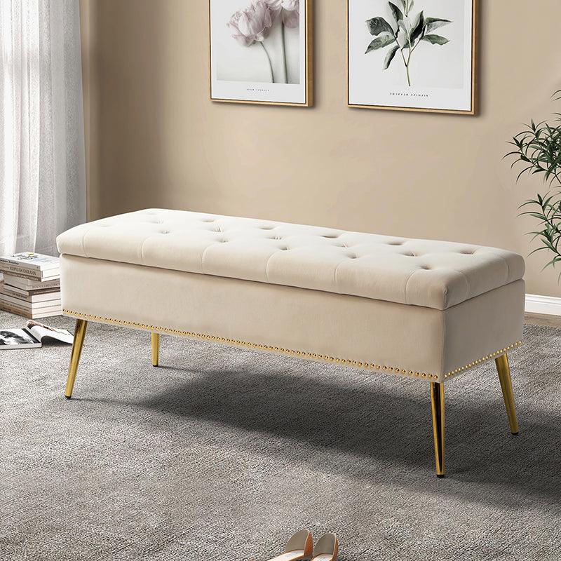 Lenore Upholstered Storage Bench with Cushion Seat - Modern Upholstered Ottoman for Bedroom, Living Room & Entryway - Multi-Functional Storage Furniture for Home Organization