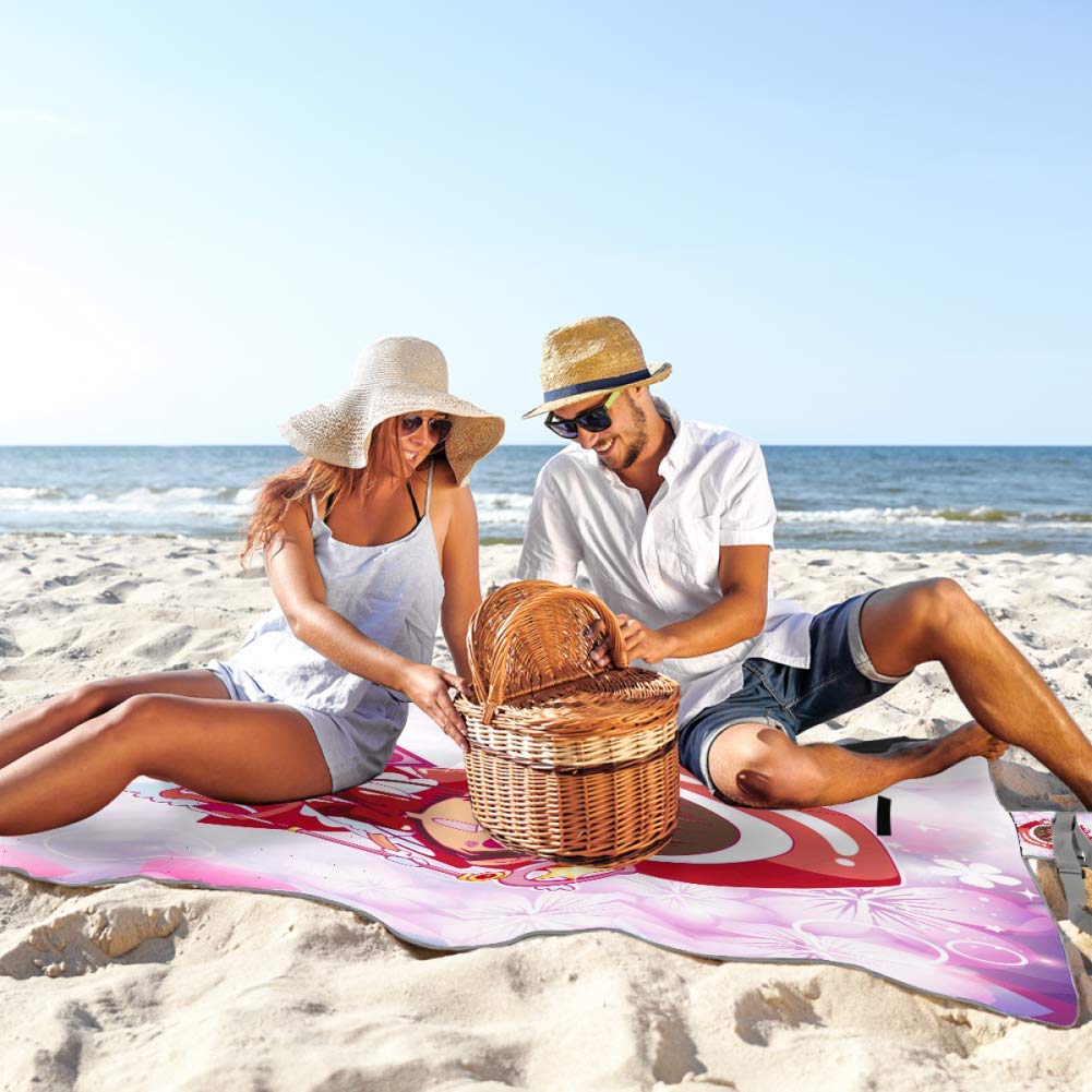 Waterproof Cartoon Magician Girl Picnic Blanket - 57x59 Inch Sandproof Foldable Beach Mat for Outdoor Camping, Hiking & Beach Days | Lightweight Travel Rug for Parks, Concerts & Backyard BBQs
