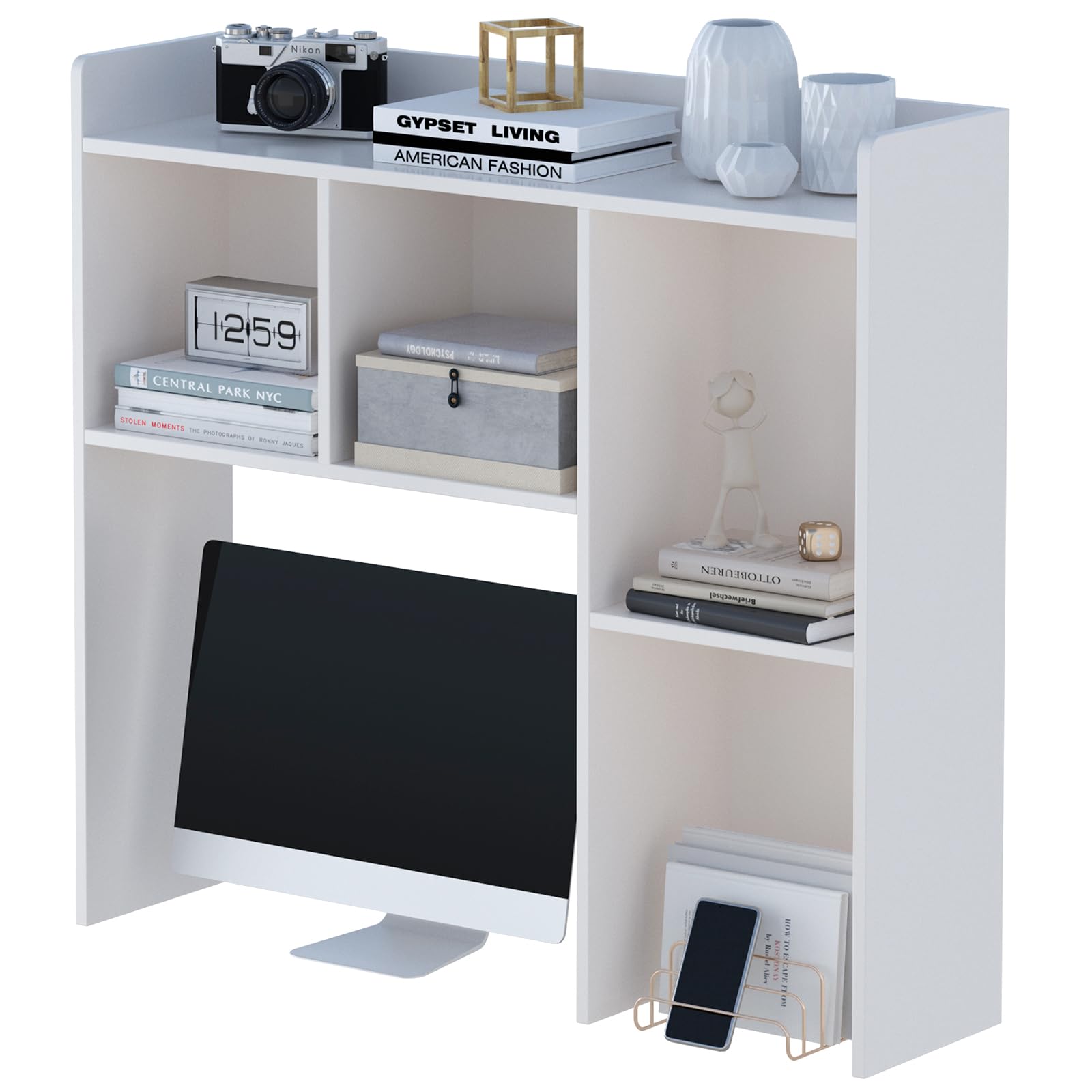 White Wooden Desktop Hutch Bookshelf - 37.4