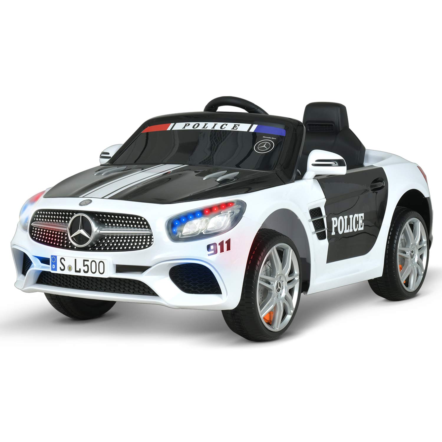 Uenjoy 12V Kids Ride On Police Car - Mercedes-Benz SL500 Style Electric Vehicle with Remote Control, Spring Suspension & LED Lights | Perfect Birthday Gift for Boys & Girls | Indoor & Outdoor Play, Backyard Fun, Park Adventures