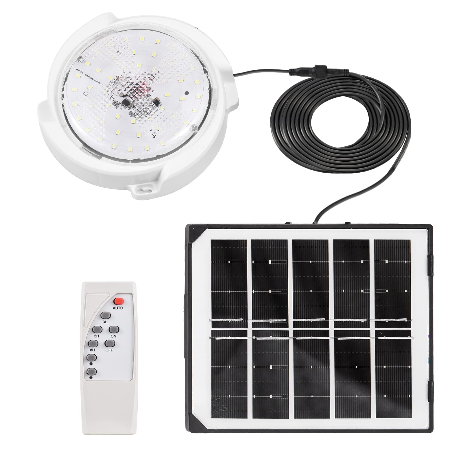 45W Solar LED Ceiling Light with Dimmable Remote Control - 50 LED Indoor/Outdoor Solar Shed Lamp for Yard, Barn, Garage, Garden - Energy Efficient Solar Lighting for Home & Outdoor Spaces
