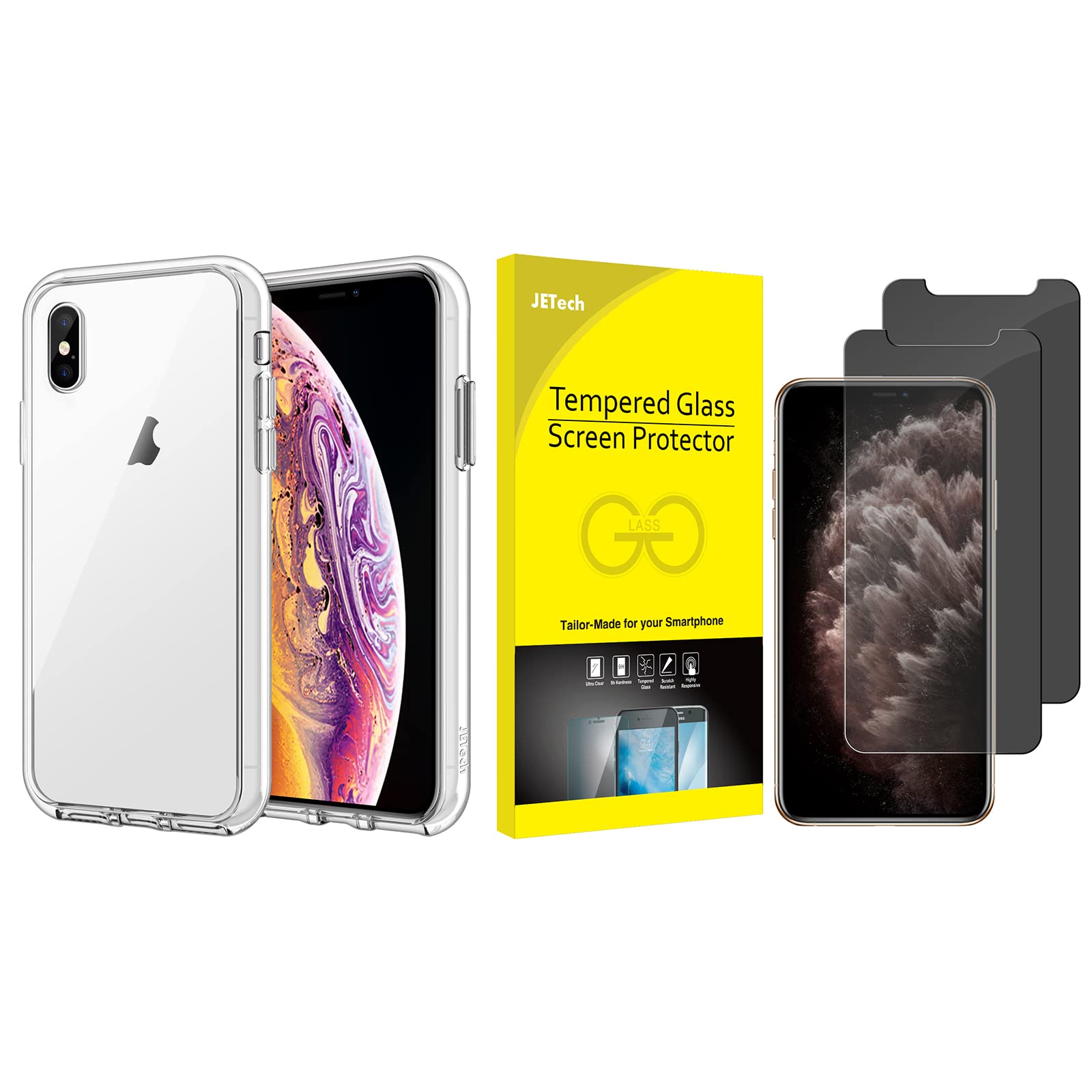 JETech iPhone X/Xs Bumper Cover & Privacy Screen Protector for Secure Browsing