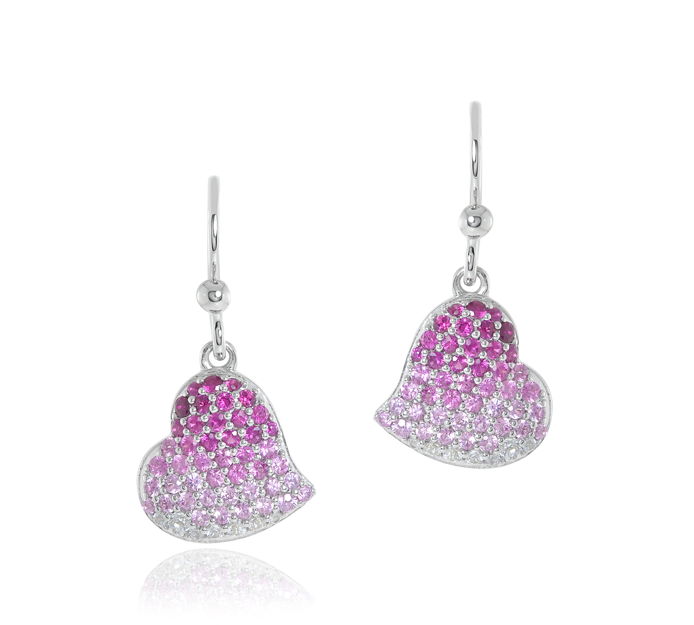 Pink Ombre Ruby & Sapphire Heart Drop Earrings for Women - Dainty Valentine's Day Gift, Bridesmaid Jewelry, Anniversary Present - Perfect for Romantic Dates, Weddings & Special Occasions