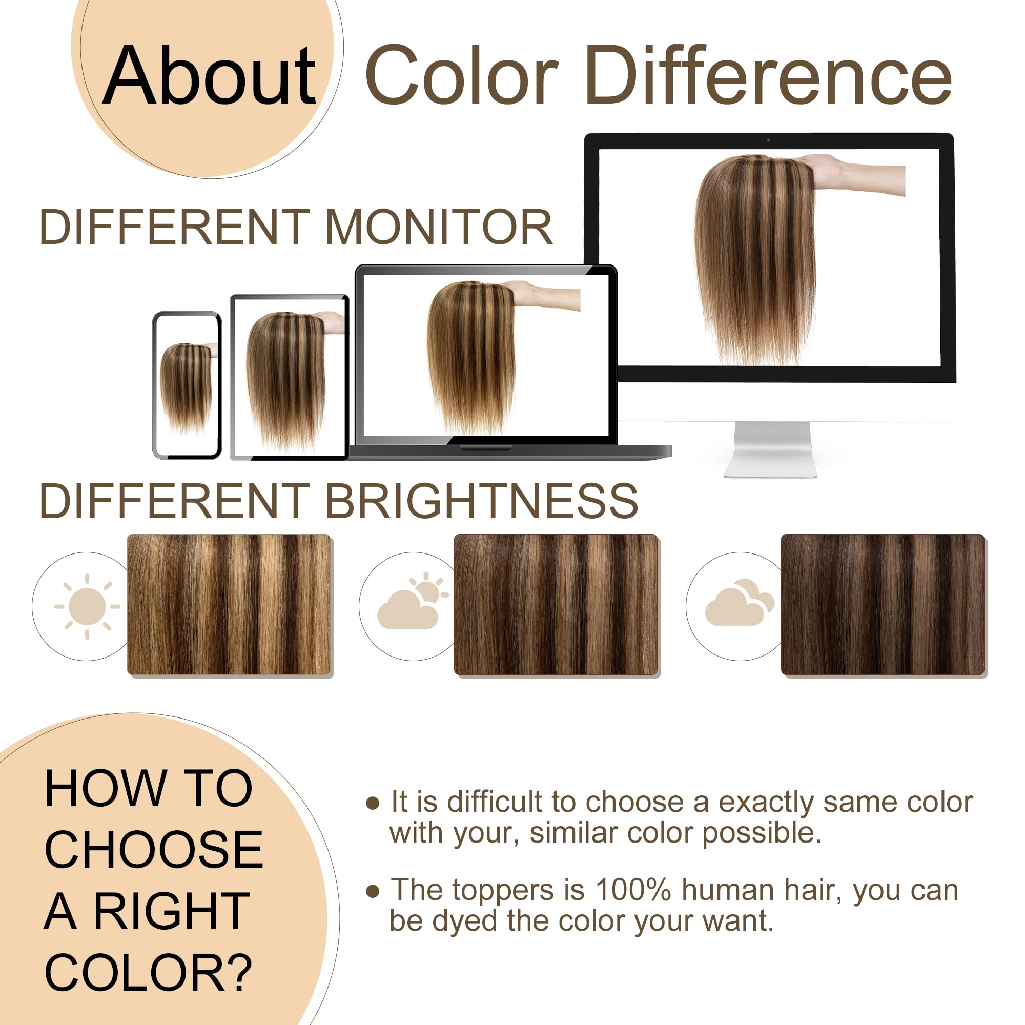 SEGO 130% Density Human Hair Toppers for Women - No Bangs, 10x12cm Silk Base, 100% Remy Clip-in Top Wiglet for Thinning Hair - 14 Inch Medium Brown & Dark Blonde - Perfect for Daily Wear, Parties & Hair Loss Solutions