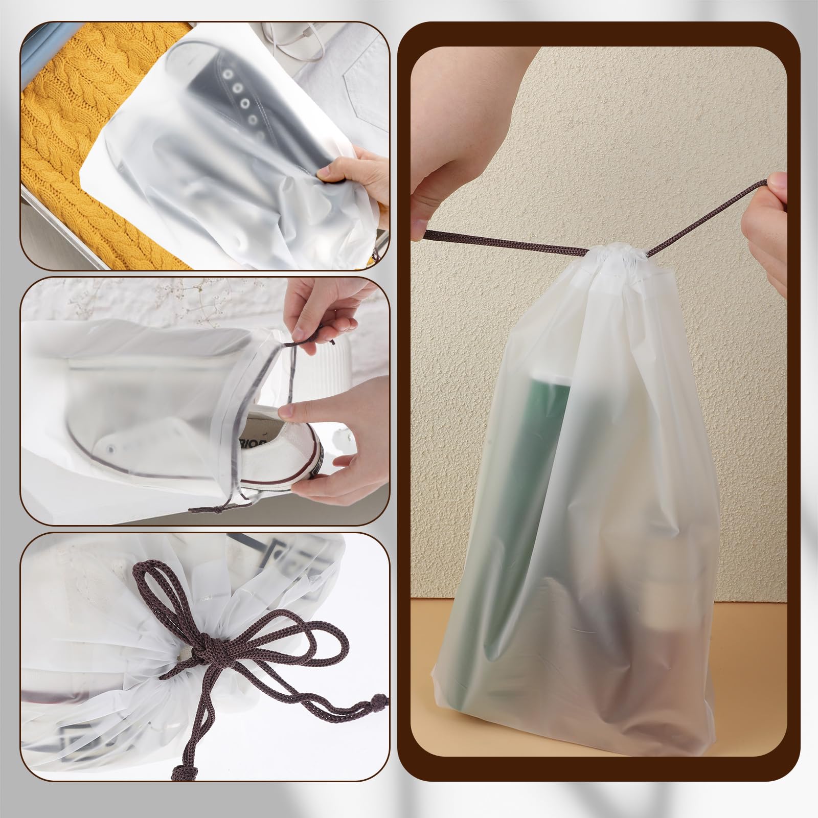 8 Pack Clear Travel Shoe Bags with Drawstring - 7.9
