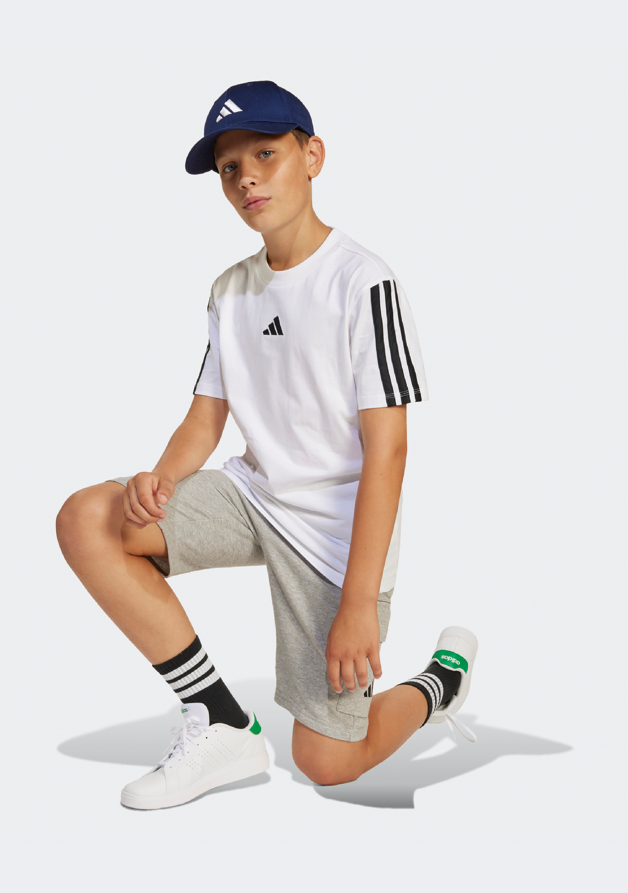 Adidas Kids' 3 Stripe Essentials Short Sleeve T-Shirt - Comfortable Cotton Tee for Boys & Girls - Perfect for School, Play & Everyday Wear