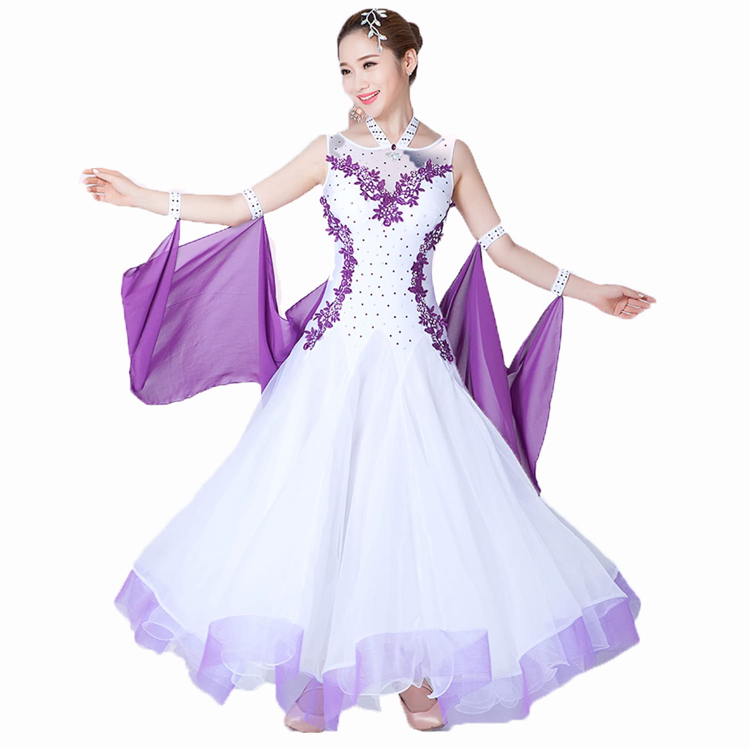 Elegant Ballroom Dance Dresses for Women - Waltz & Tango Competition Outfit - National Standard Dance Costume - Modern Performance Dress - White XXL - Perfect for Dance Competitions, Performances & Social Dancing Events