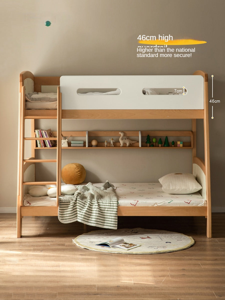 Solid Wood Poplar Kids Bunk Bed with Ladder & Guardrail - Space-Saving Multifunctional Loft Bed for Small Rooms, Dorms & Shared Kids Bedrooms