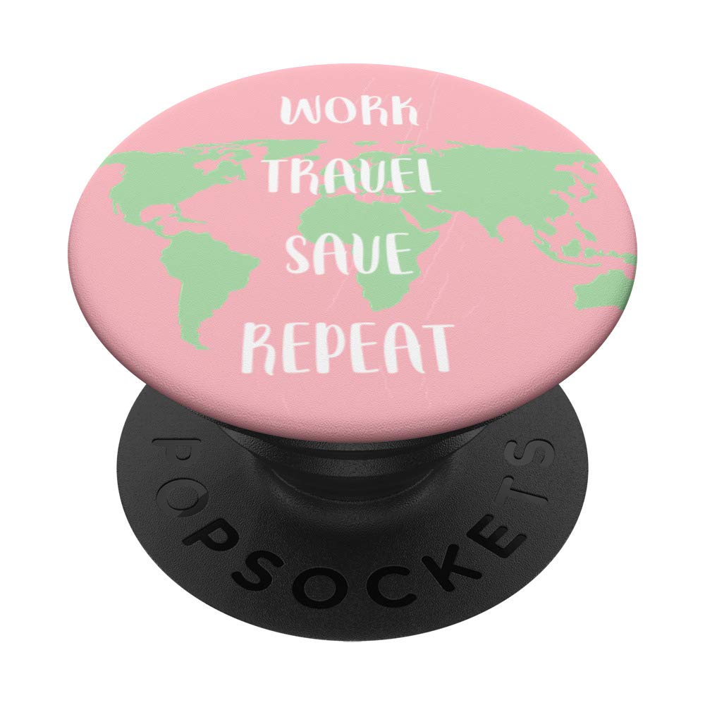 World Map Travel Quote Poster - Inspirational Work Travel Save Repeat Wall Art for Home, Office & Gifts