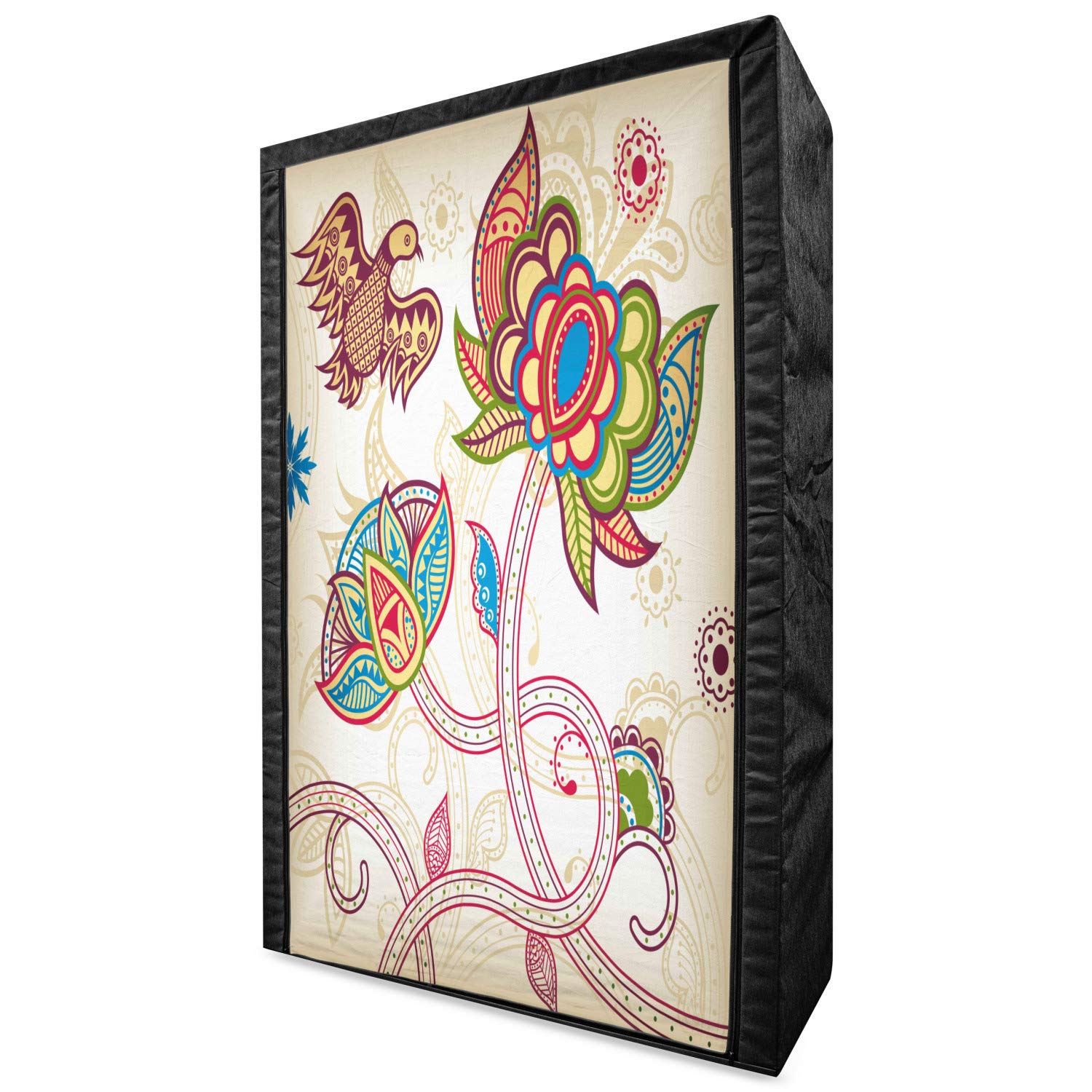 Ambesonne Floral Fabric Wardrobe - Portable Closet Organizer with Shelves, 42.5 Inch Multicolor Birds & Flower Petals Print - Perfect for Bedroom, Dorm, or Small Space Clothing Storage