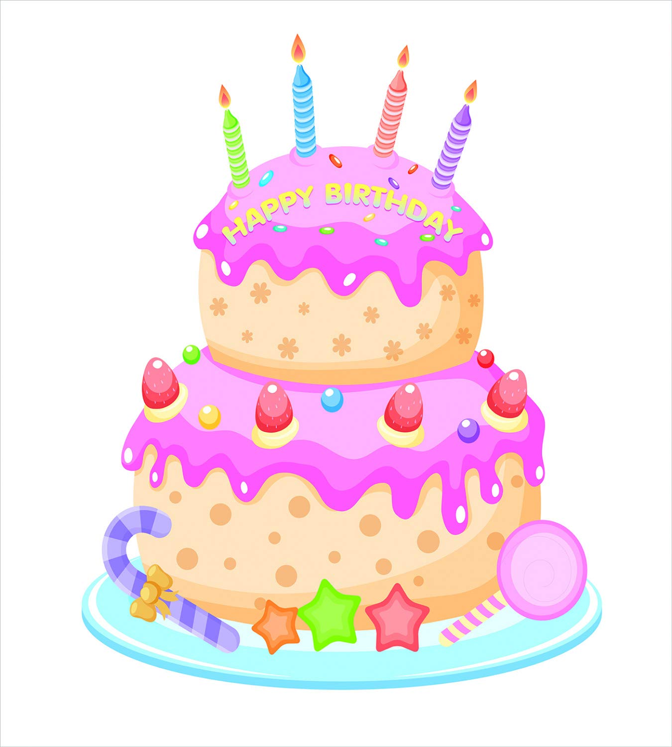 Ambesonne Birthday Party Duvet Cover Set - King Size 2-Pack with 2 Duvet Covers & 4 Pillowcases, Pastel Pink Cake with Candles & Candies Design | Perfect for Kids' Birthday Decor, Sleepovers & Themed Bedroom Decorations