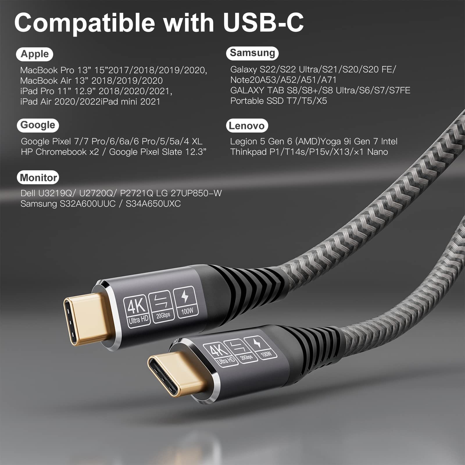 CAKOBLE 10ft USB C to USB C Cable 3.2 Gen 2, 100W Fast Charging & 4K@60Hz Video Transmission, Compatible with MacBook Pro, Samsung Galaxy, Huawei - Perfect for Home, Office & Travel Charging