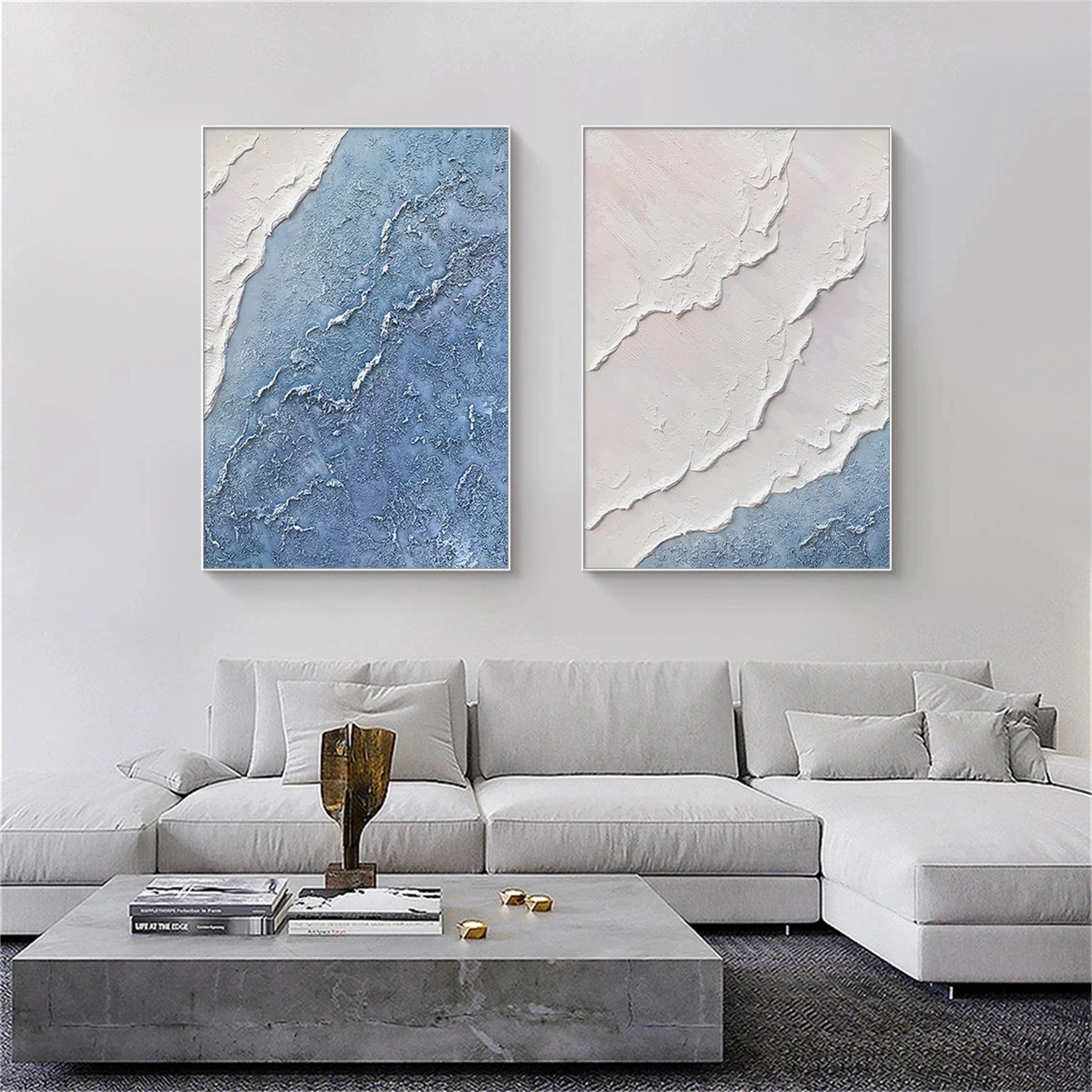 Ocean and Sky Wall Art Set of 2 - Modern Coastal Paintings for Living Room & Bedroom Decor | Beach Themed Home Office Artwork | Ready to Hang Canvas Prints