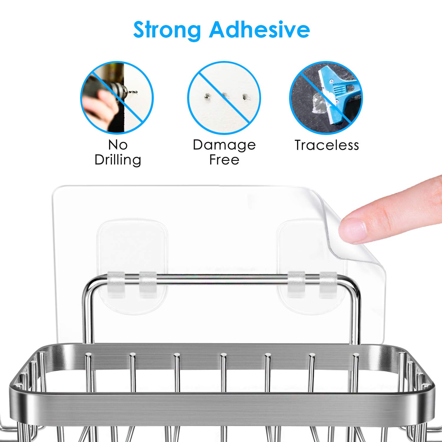 ODesign Adhesive Wall Mounted Soap Dish Holder with 6 Hooks - Loofah, Bath Sponge, Towel & Razor Organizer for Bathroom, Shower & Kitchen - No Drilling Required (Silver, 1 Pack) - Perfect for Small Space Organization & Clutter-Free Showers