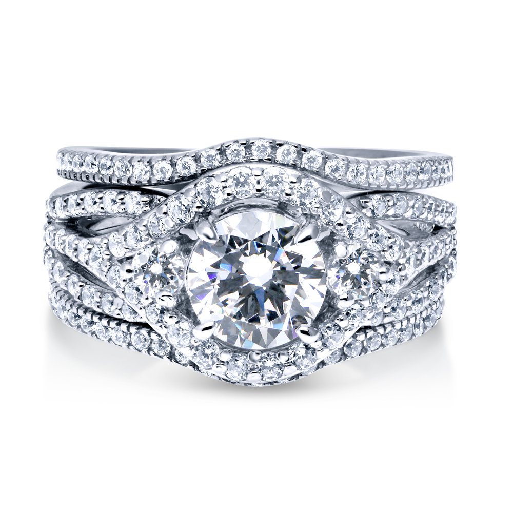 BERRICLE Sterling Silver 3-Stone Wedding Engagement Ring Set - 1.25 Carat Round Cut Cubic Zirconia CZ Wishbone Ring for Women, Rhodium Plated, Size 4-10 | Perfect for Proposals, Anniversaries & Bridal Jewelry Gifts