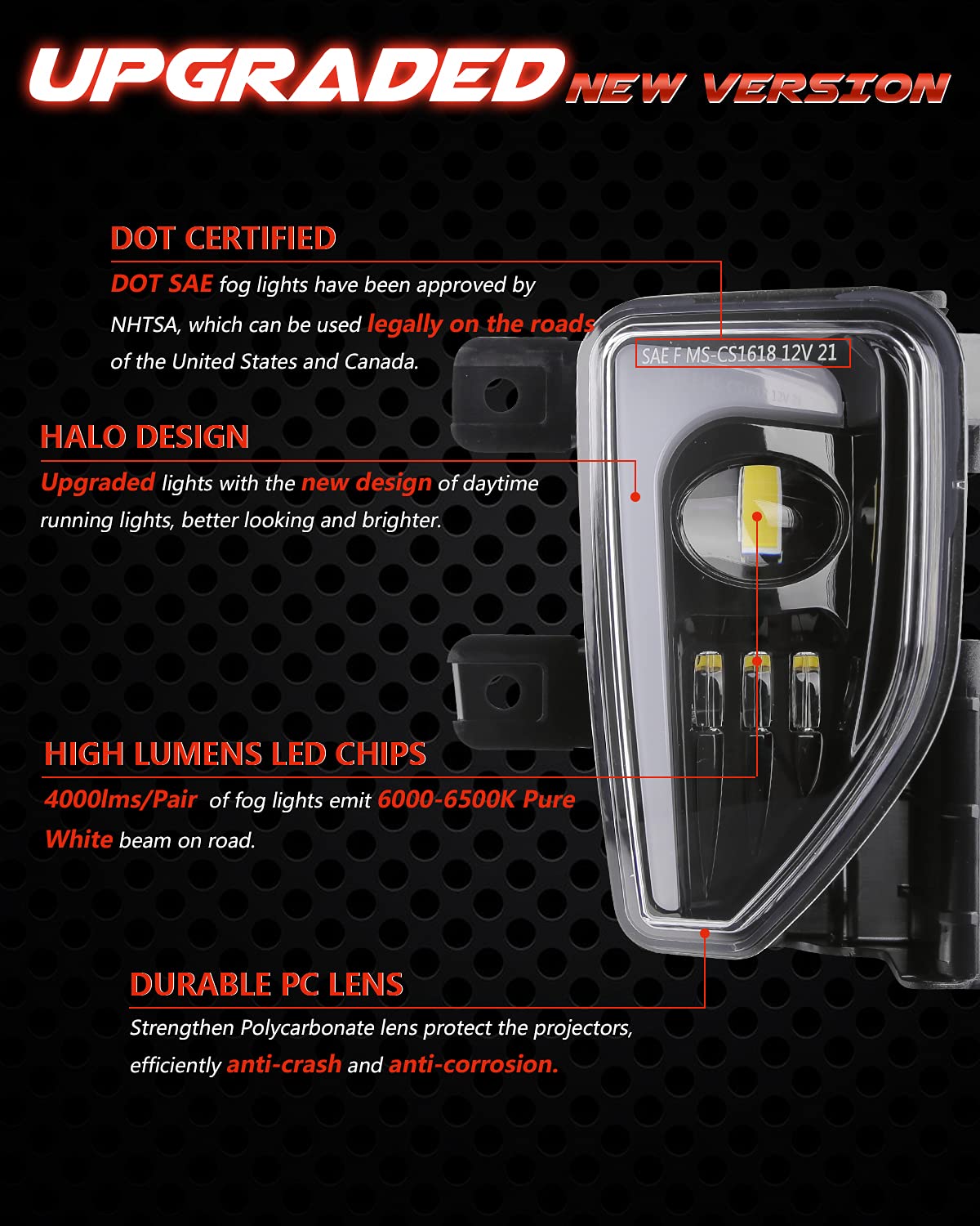 LED Fog Lights Assembly for 2016-2018 Chevy Silverado 1500 - DOT Approved Bumper Driving Lights with DRL Halo Black - Perfect for Night Driving & Off-Road Adventures