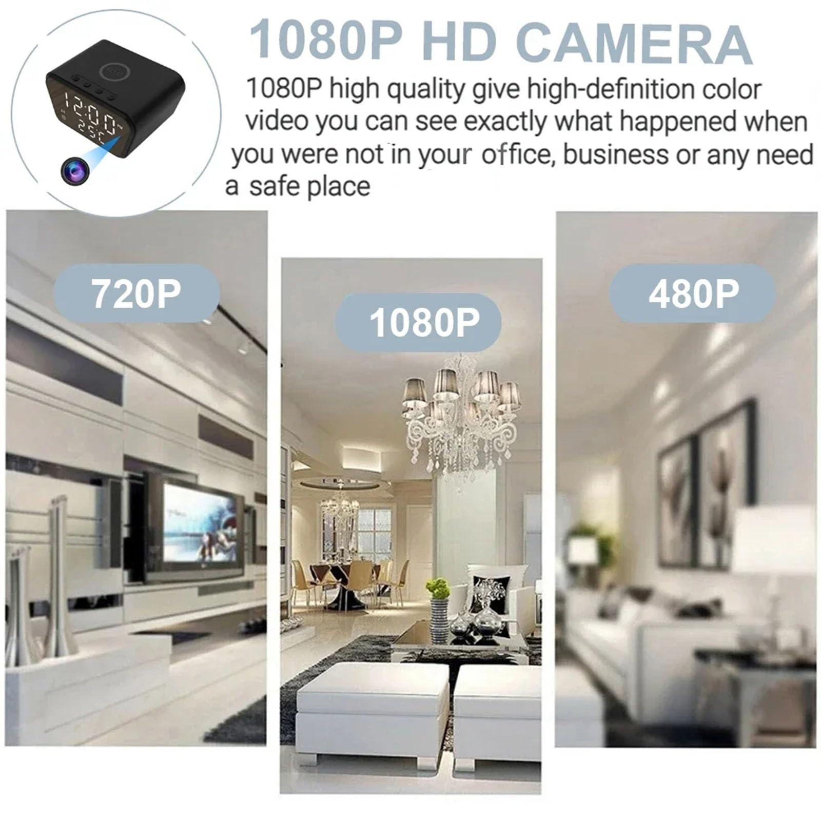 FKINGLRK Smart WiFi Desk Clock with Temperature Monitoring, LED Display, Wireless Charging & 1080P HD Indoor Surveillance Camera - Perfect for Home Security, Office Monitoring, and Nightstand Charging
