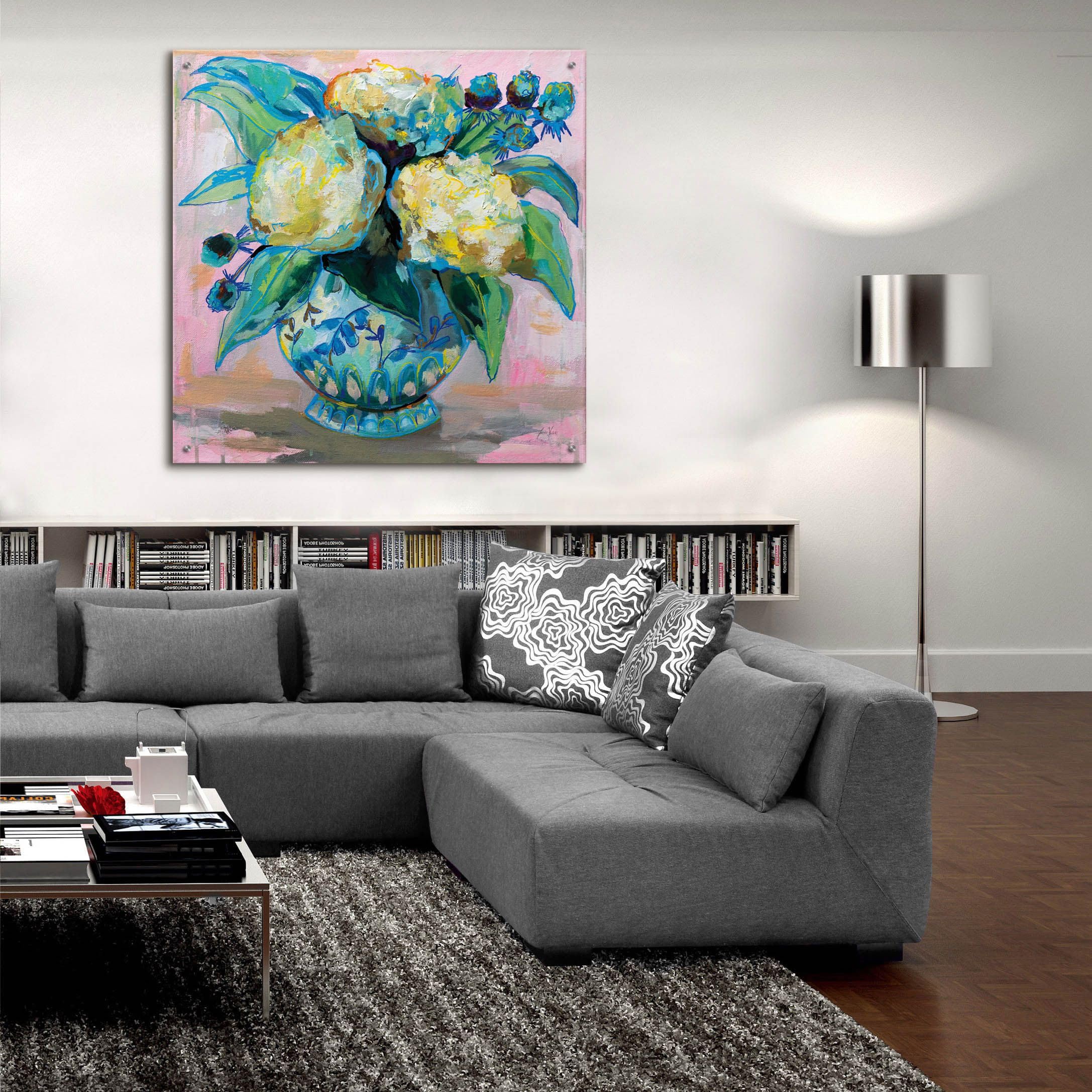 Ginger Jar I Wall Art by Jeanette Vertentes - 36x36 Inch Modern Acrylic Glass Painting - Vibrant Home Decor for Living Room, Bedroom & Office
