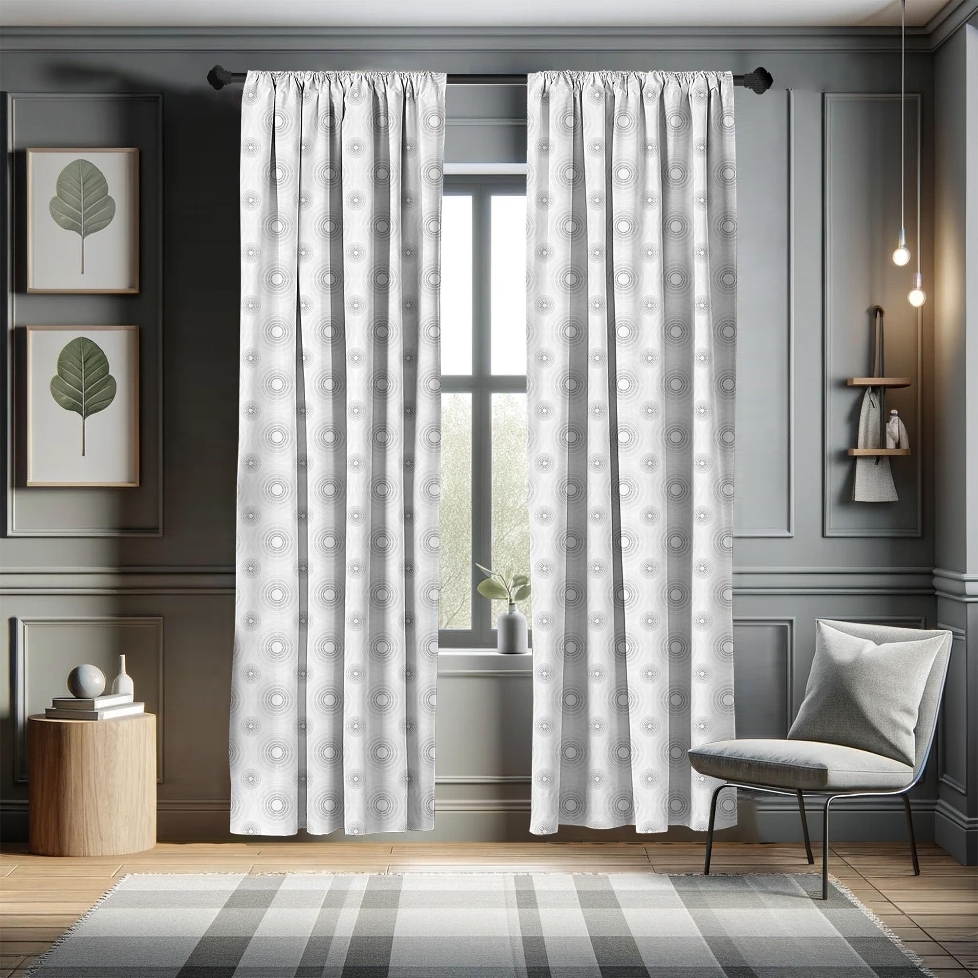 Ambesonne Grey Window Curtains - Spiral Contoured Diagonal Circular Lines Gradient Design - Lightweight 2-Panel Set with Rod Pocket (28