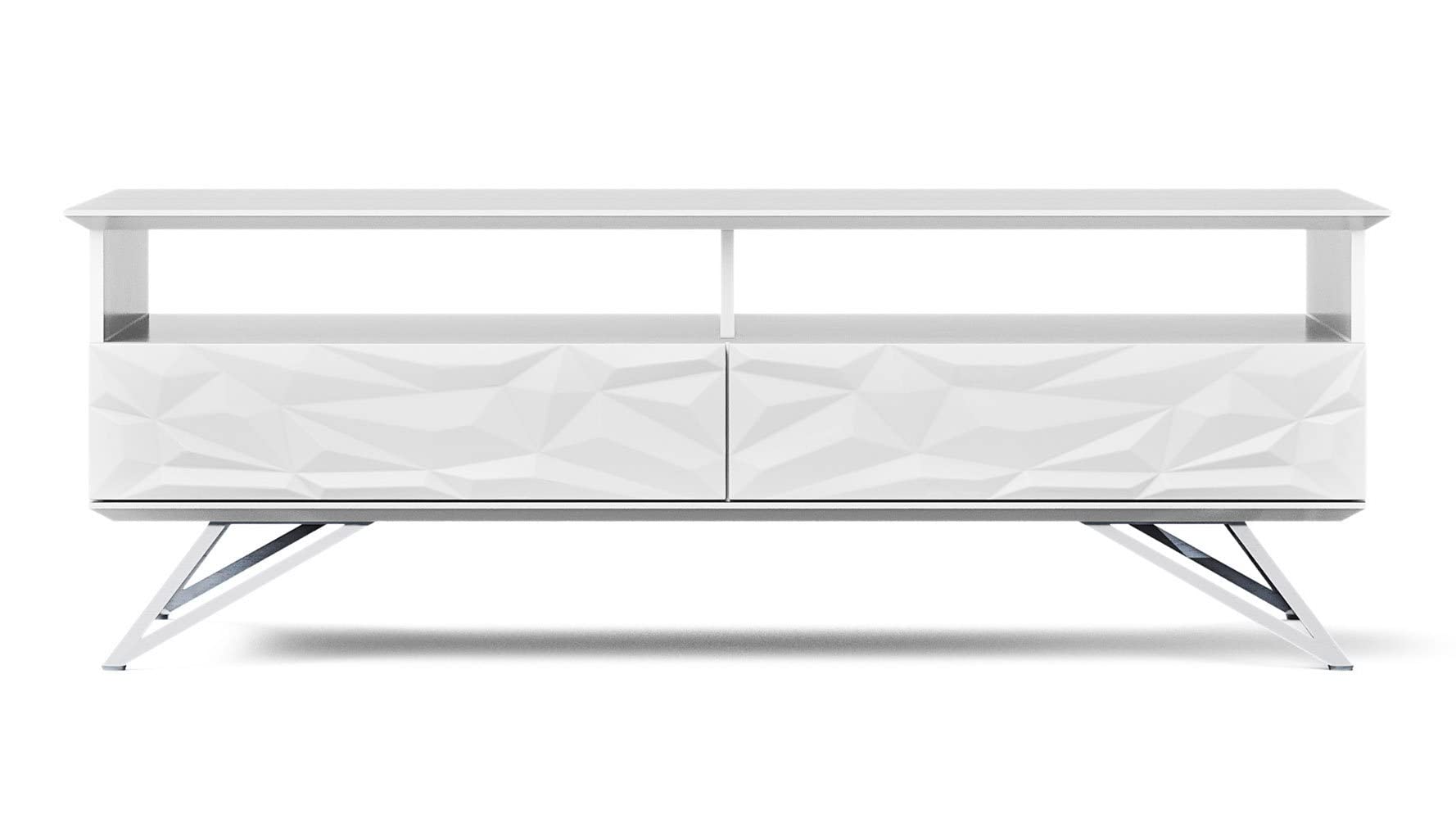Modern 2-Drawer Vortice Coffee Table - Glossy White Finish with Polished Stainless Steel Legs by ZURI Furniture | Perfect for Living Room, Office & Small Spaces