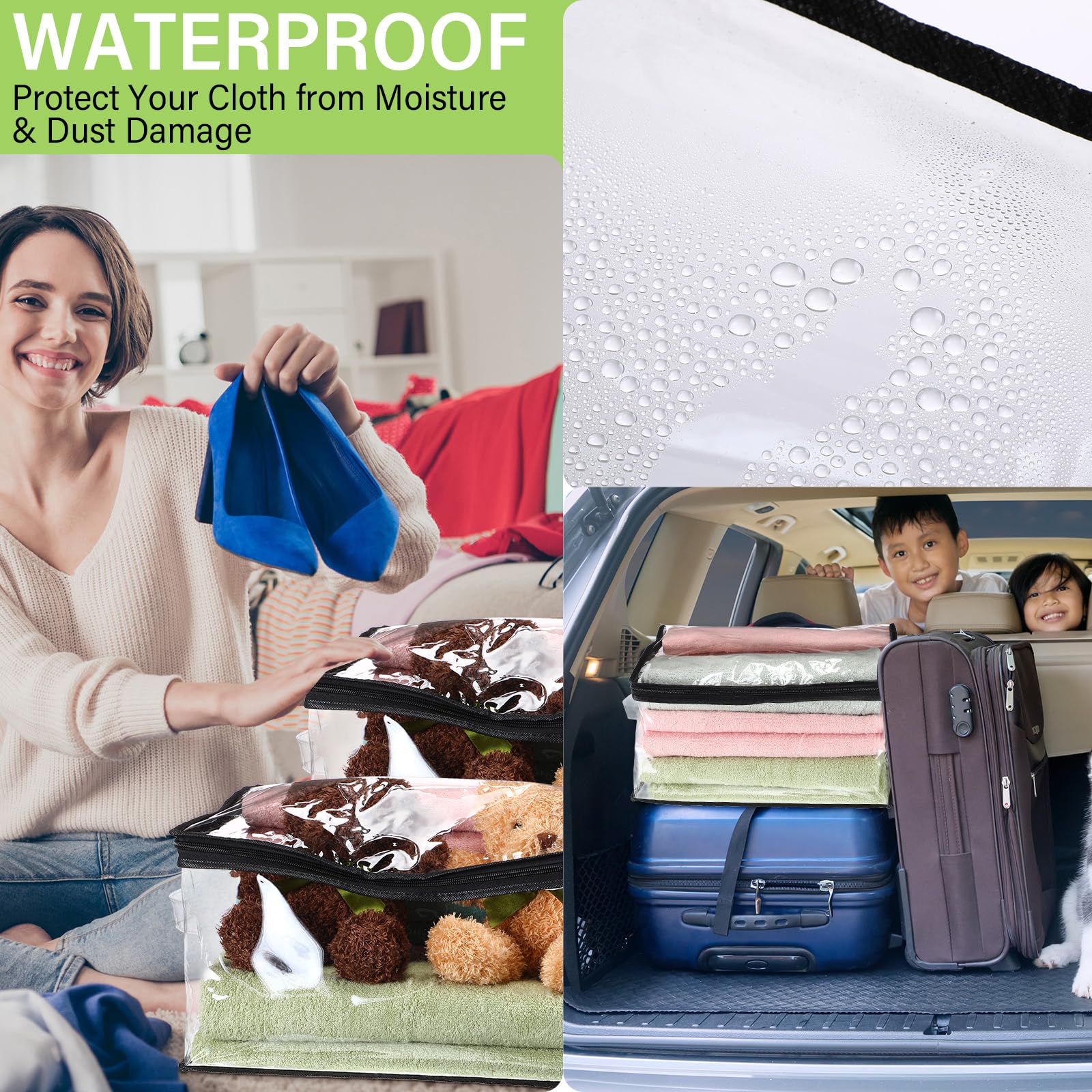 Windyun 16 Pack Heavy Duty Clear Zipper Storage Bags with Handles - Organize Clothes, Blankets, Comforters & Toys - Perfect for Moving, Seasonal Storage & Home Organization