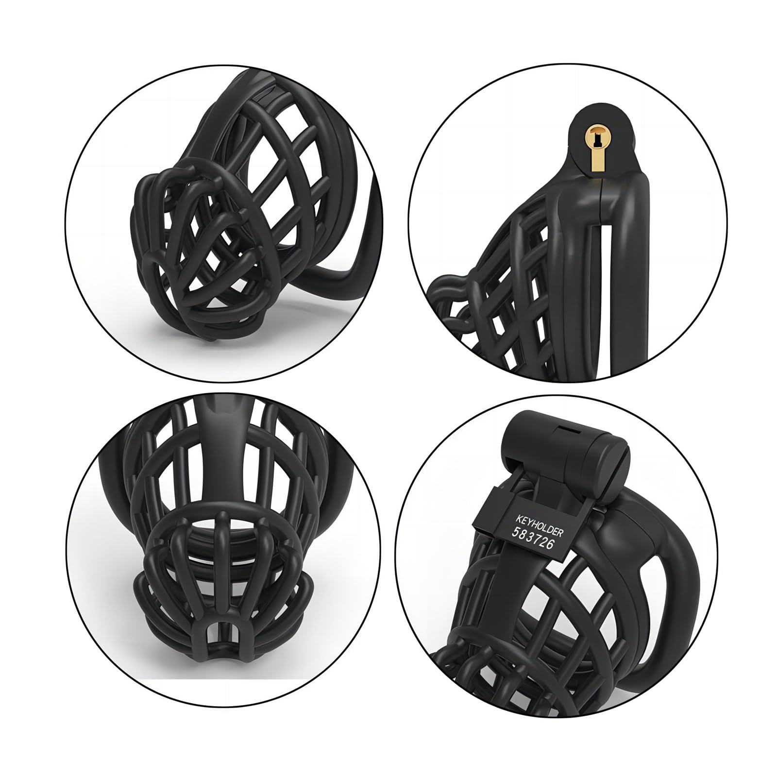 Lockable Hidden Penis Cage - Nylon Resin Chasteté Device with 4 Sizing Rings & 5 Coded Locks - SM Male Sex Toy for Penis Training (Flat Ring, Black) - Perfect for BDSM Play, Couples Bonding, and Solo Exploration