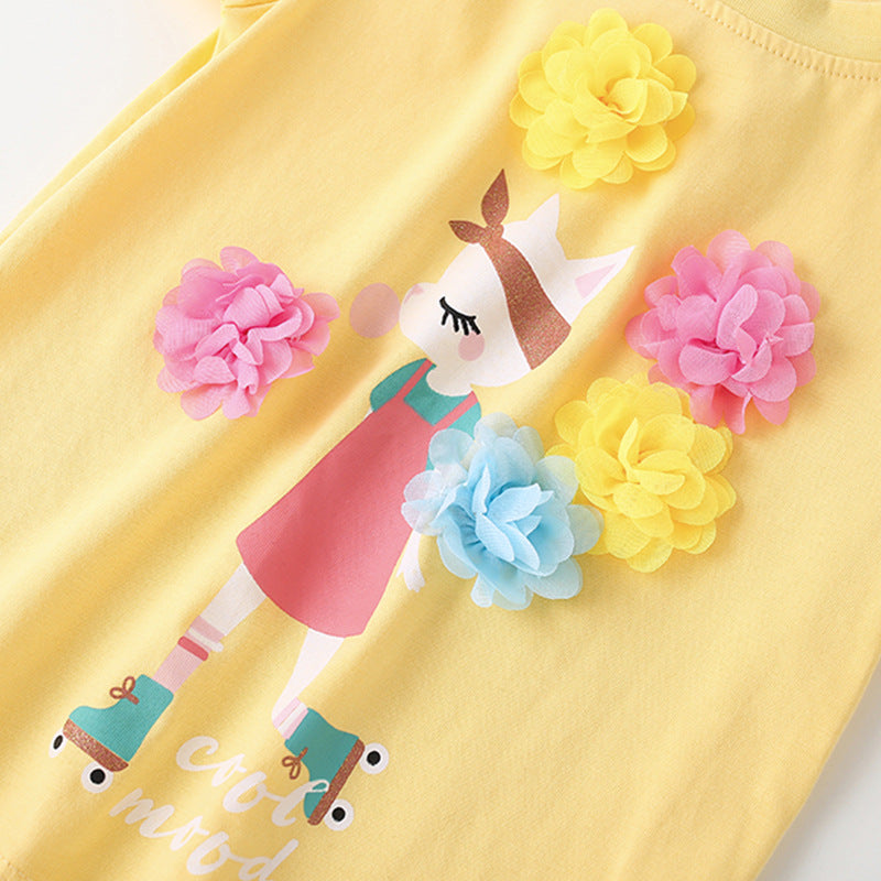 Cute Girls' Round Neck Short Sleeve Summer T-Shirts for Kids - Perfect for Playdates, Beach Outings & Casual Wear