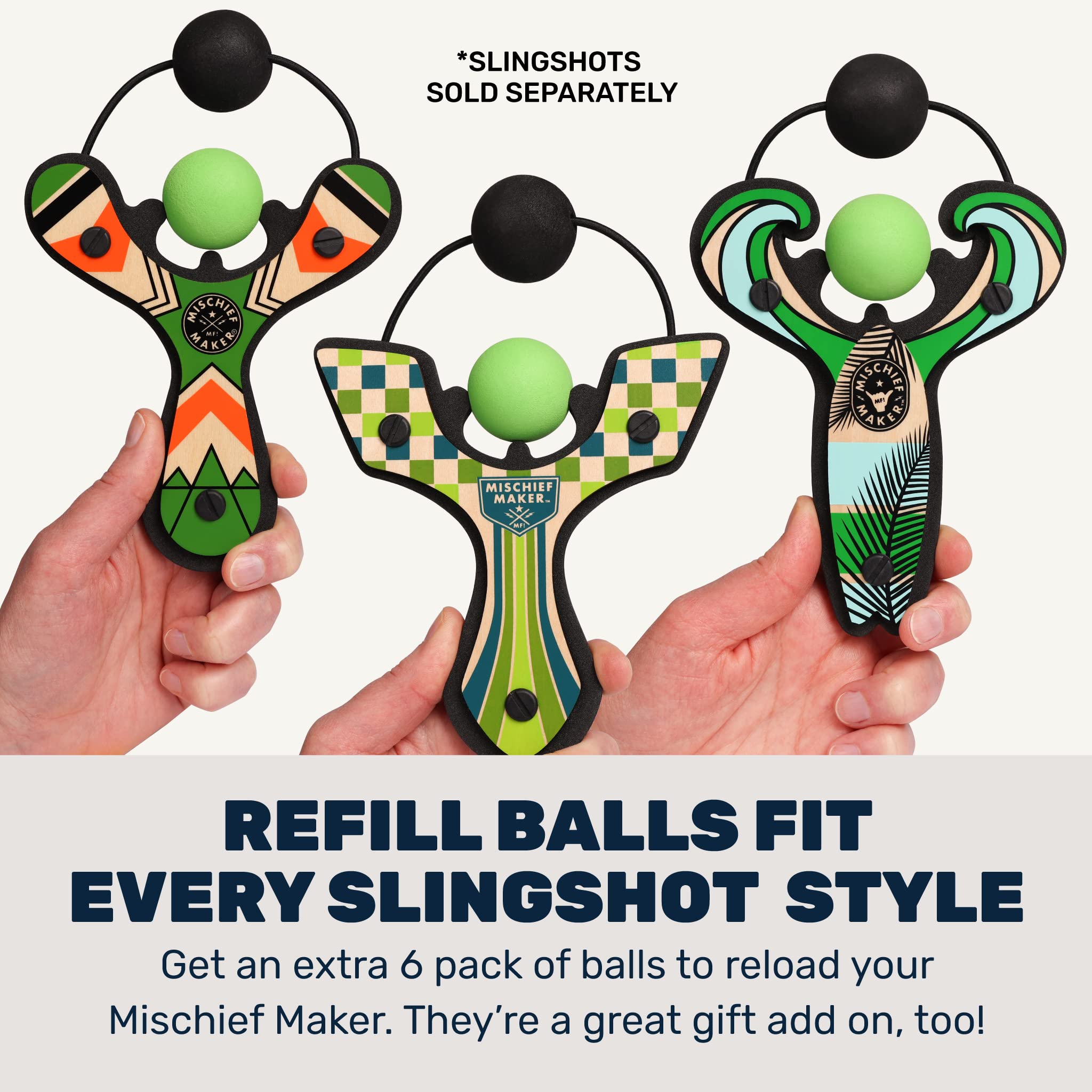 Mischief Maker® Toy Slingshot Foam Balls Refill Pack - 6 Soft Safe Foam Replacement Balls for Kids Outdoor Games, Birthday Party Favors & Backyard Fun - Perfect for Ages 4+ (Green)