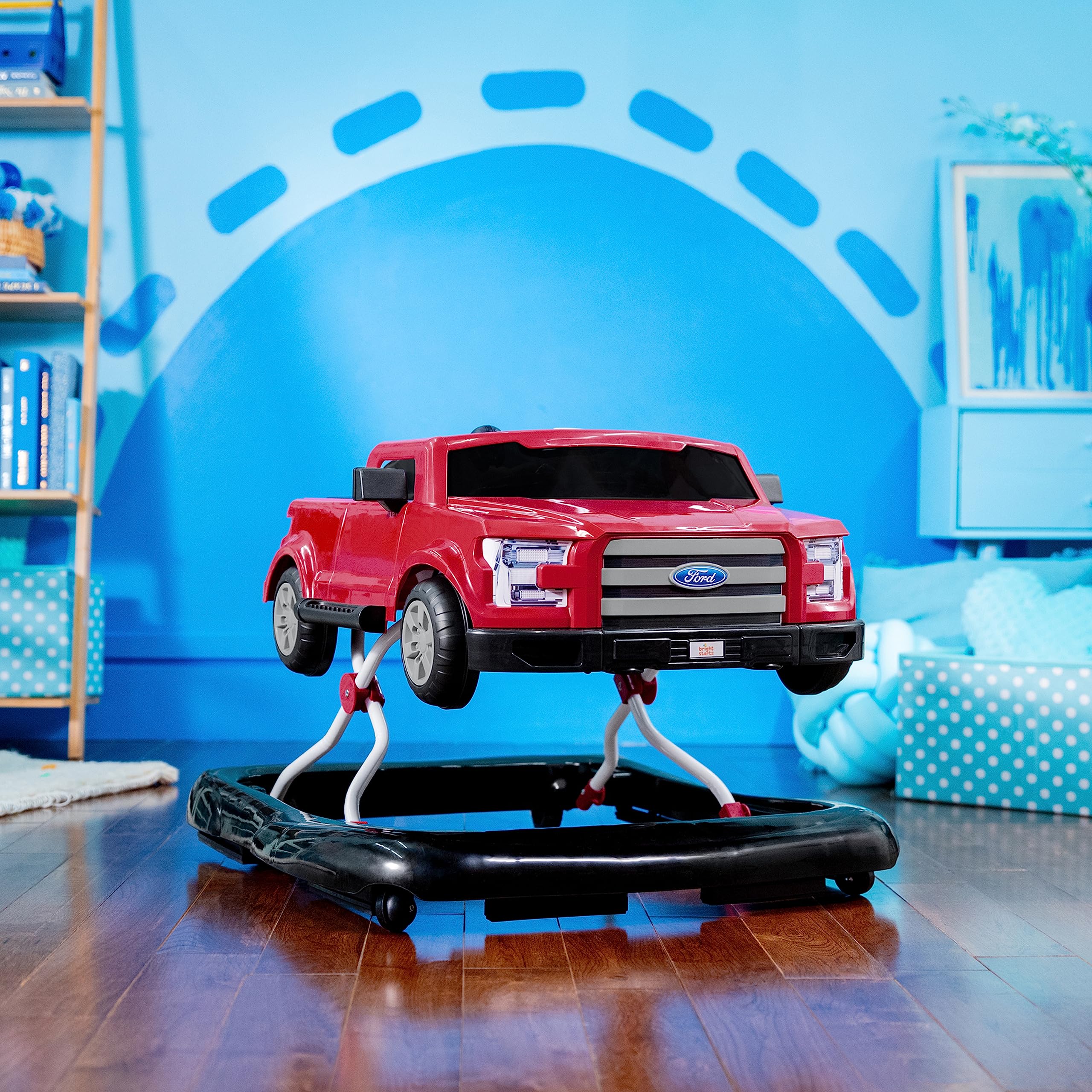 Bright Starts Ford F-150 4-in-1 Red Baby Activity Center & Push Walker with Removable Interactive Steering Wheel - Fun Learning Toy for Infants 6 Months and Up - Perfect for Playtime, Early Development & First Steps