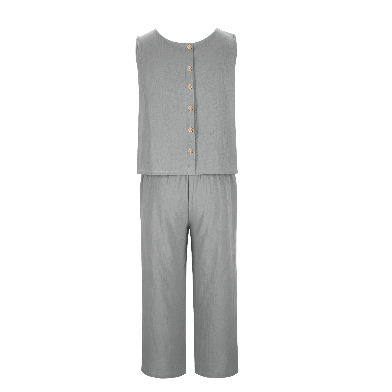 Women's 2-Piece Linen Lounge Set - Summer Crop Top & High Waist Wide Leg Capri Pants Outfit | Casual Wear, Beach Vacation, Yoga & Relaxation