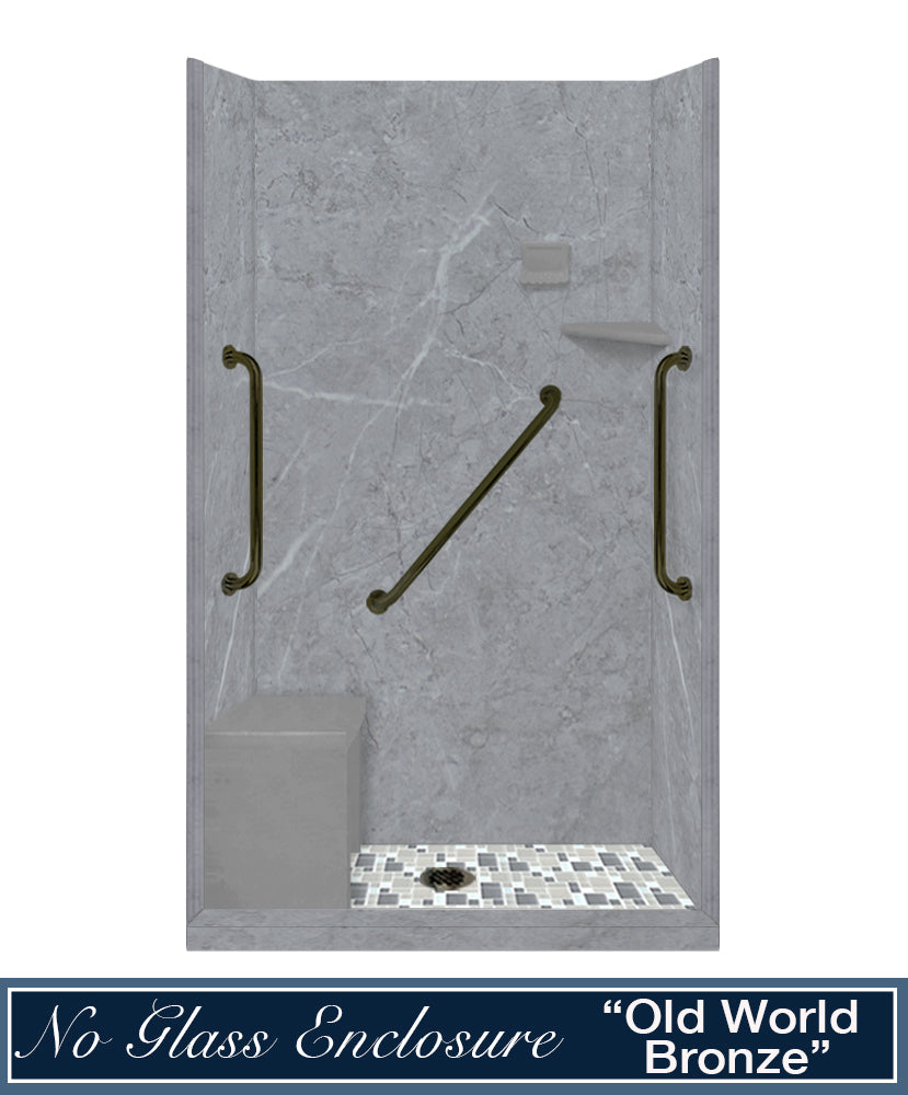 Freedom Grio Marble Newport Mosaic Alcove Shower Enclosure Kit - Waterproof Bathroom Upgrade for Modern Homes & Luxury Hotels