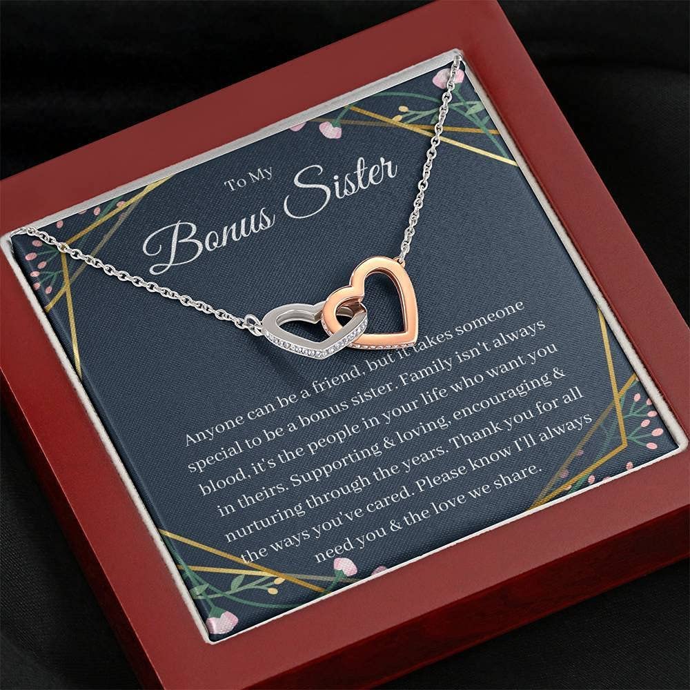 Interlocking Hearts Sister Necklace - Best Friend Gift for Sister in Law, Adoptive Sister, or Step Sister - Perfect for Birthdays, Anniversaries & Special Occasions