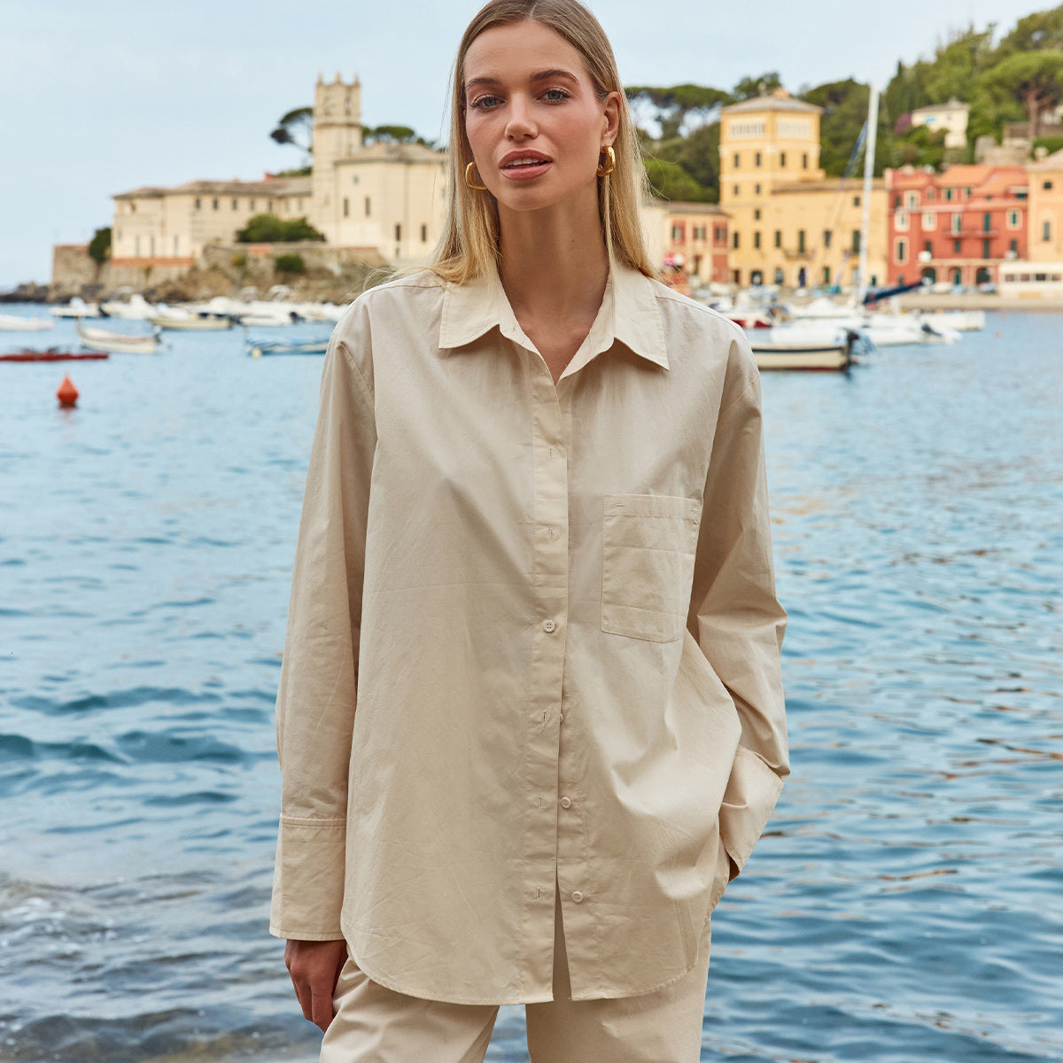 Better Times Women's Casual Button-Down Shirt in Bone Color - Perfect for Office, Travel & Everyday Wear