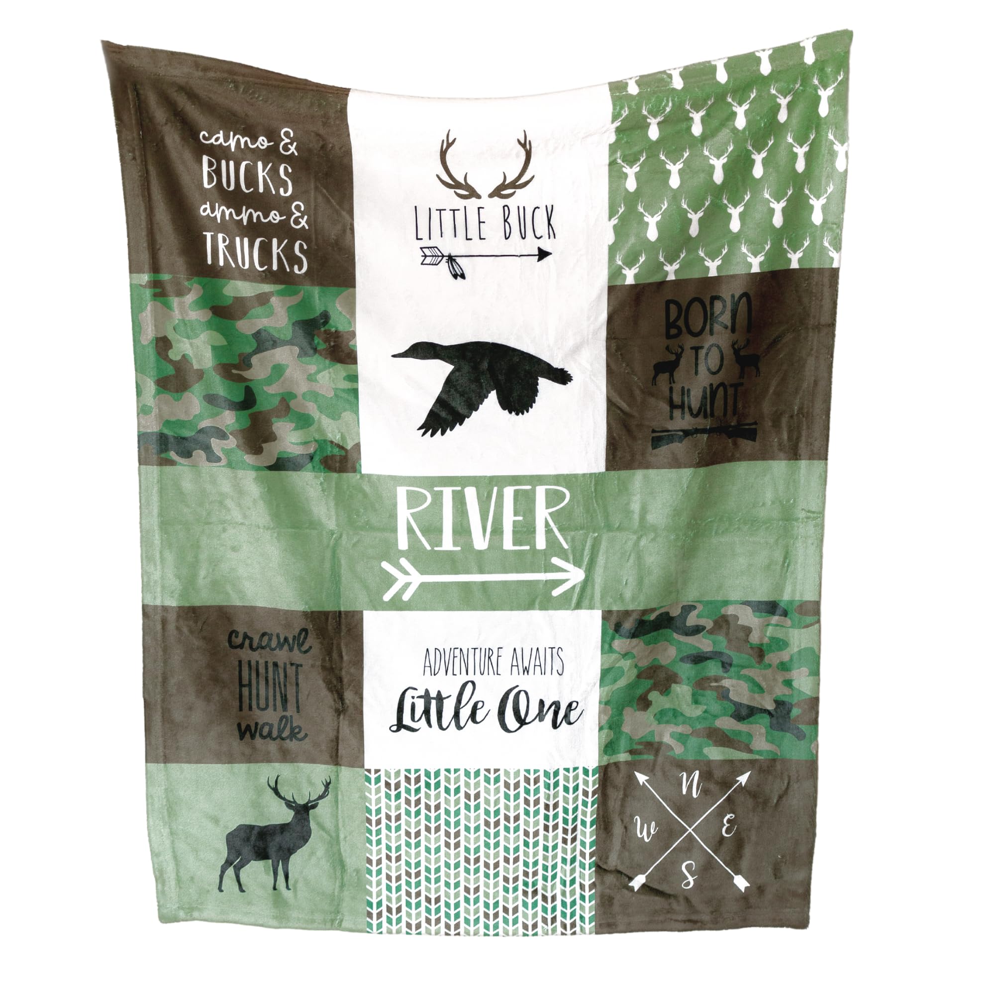 Personalized Camo Woodland Baby Blanket for Boys - Custom Printed in USA - Next Day Shipping - Unique Baby Boy Gift for Birthdays, Showers & Nursery Decor (Camo Woodland Design)