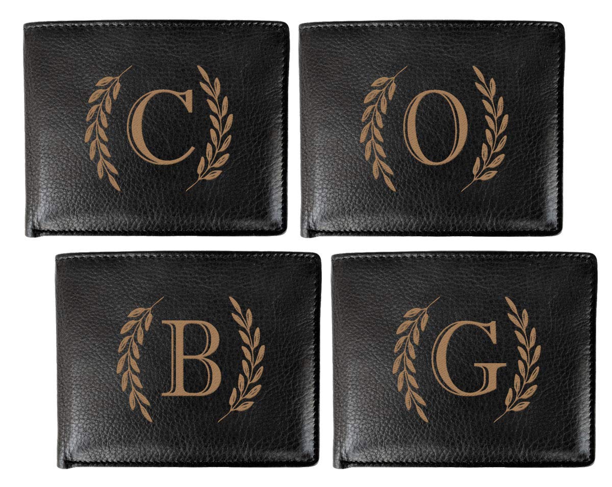 Personalized Monogram Engraved Black Leather Bifold Wallet for Men - Custom Initial Gift for Dad, Husband, Father's Day, Birthday, 50th Anniversary - Perfect for Everyday Use, Business & Formal Occasions