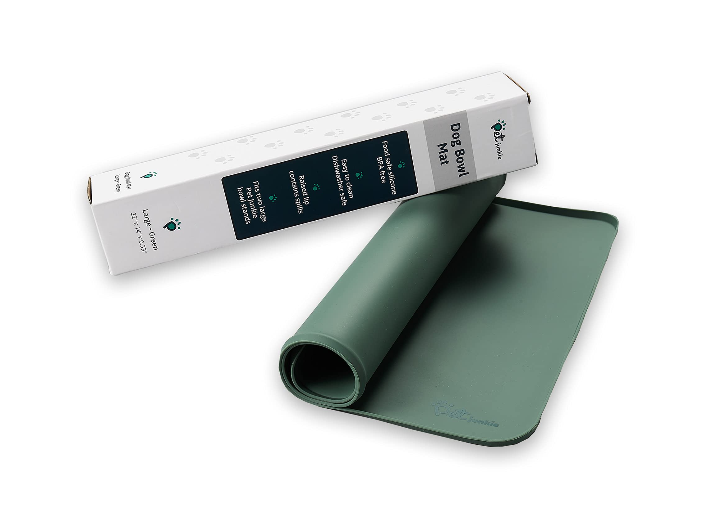 Non-Slip Silicone Pet Feeding Mat - Waterproof Dog Food Tray & Water Bowl Mat for Hardwood Floors - Easy Clean Durable Placemat for Dogs & Cats - Perfect for Kitchen, Crate, or Outdoor Use (Green)